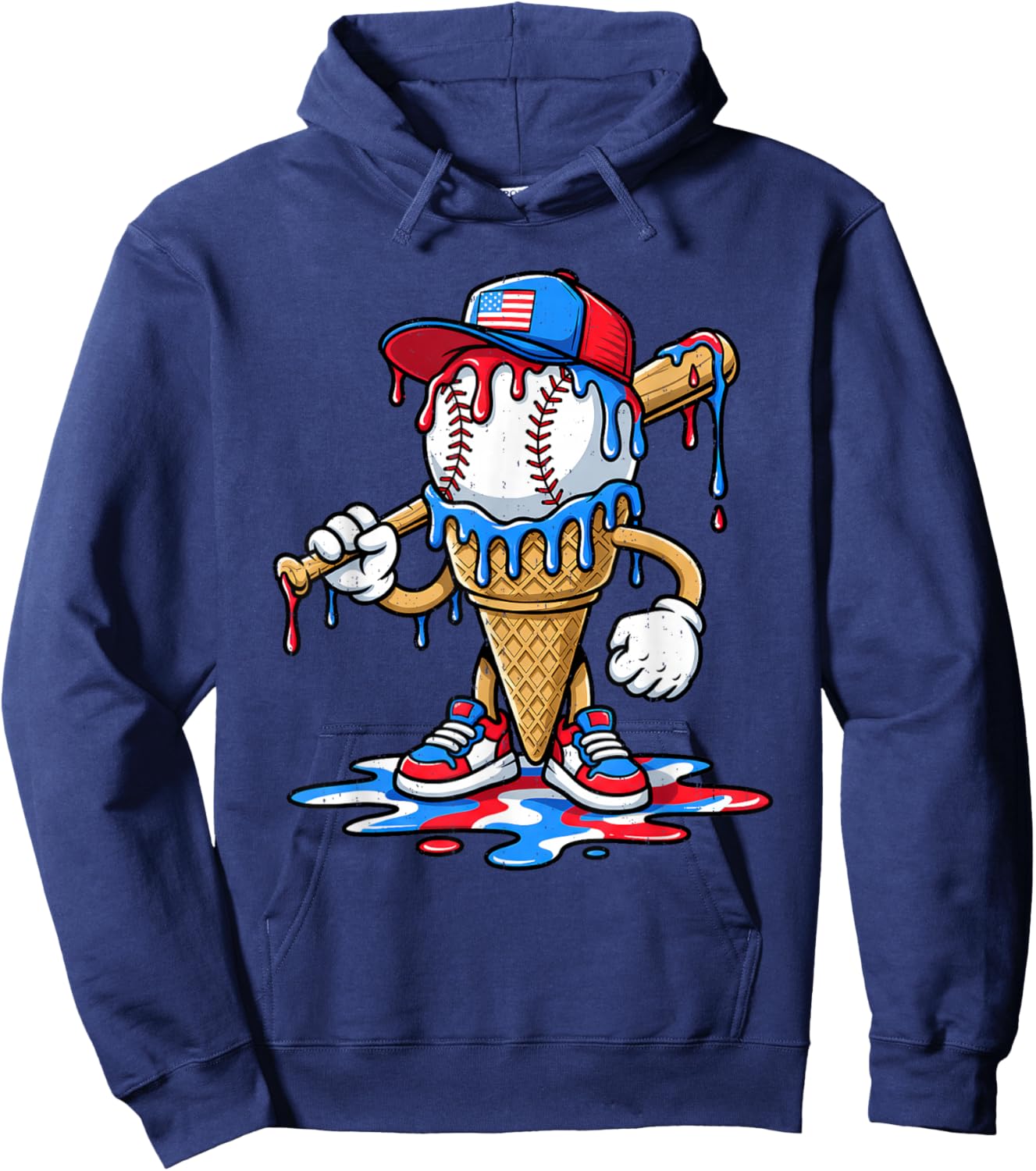 Baseball Lifestyle Drip Ice Cream 4th of July USA Youth Boys Hoodie - Hoodie | Navy