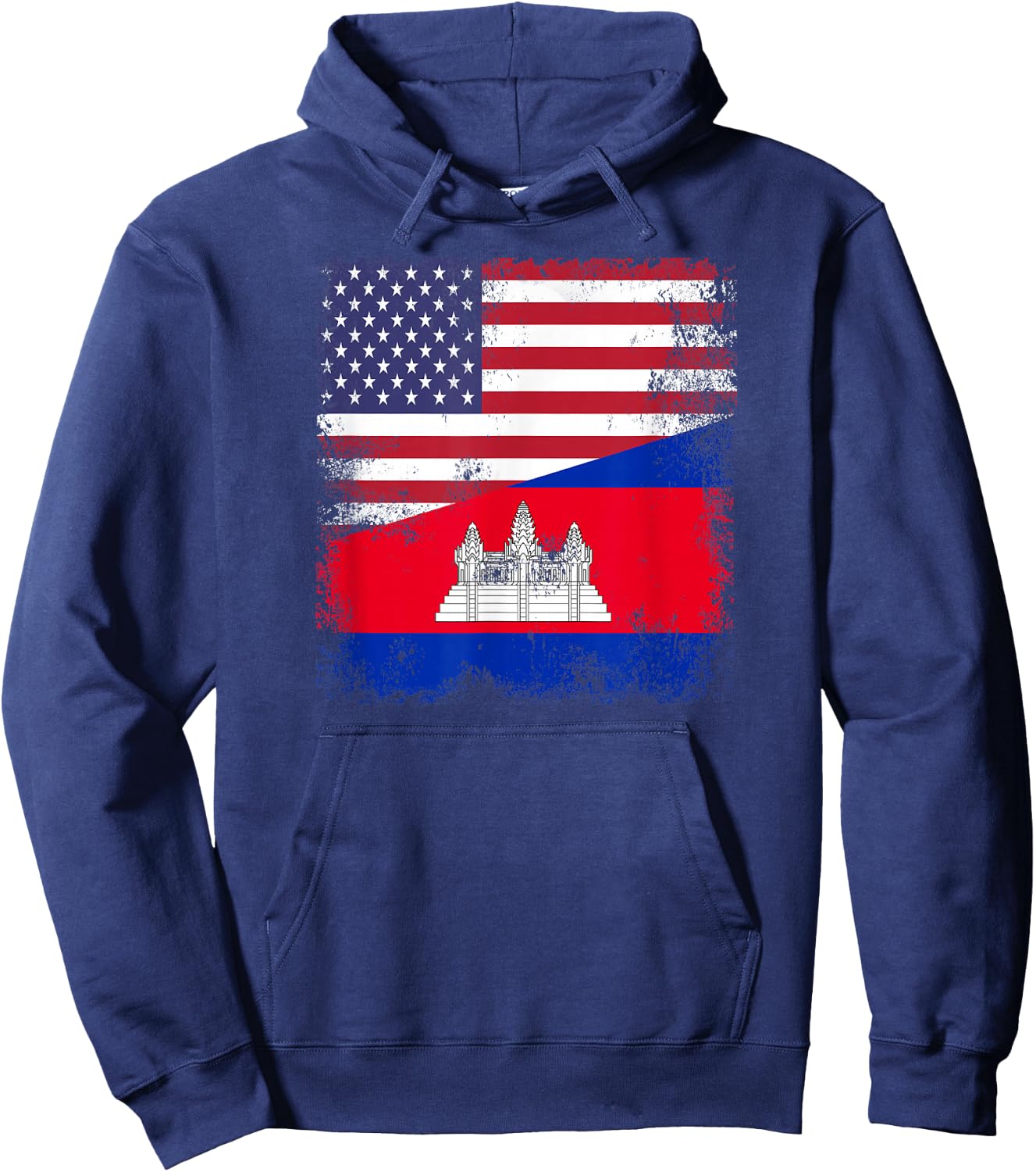 Half Cambodian Flag | Vintage Cambodia USA Gift Hoodie - Hoodie | Navy