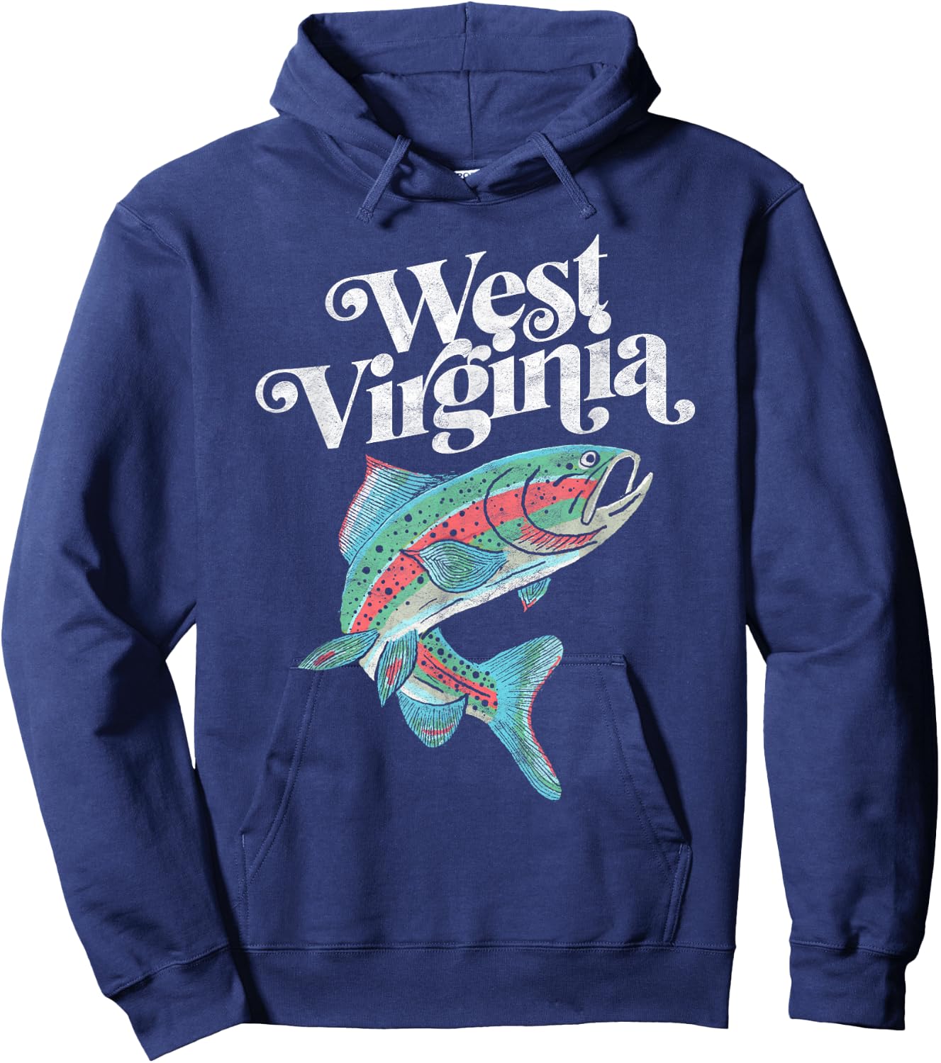 West Virginia Rainbow Trout Fishing Vintage Retro Graphic Hoodie - Hoodie | Navy