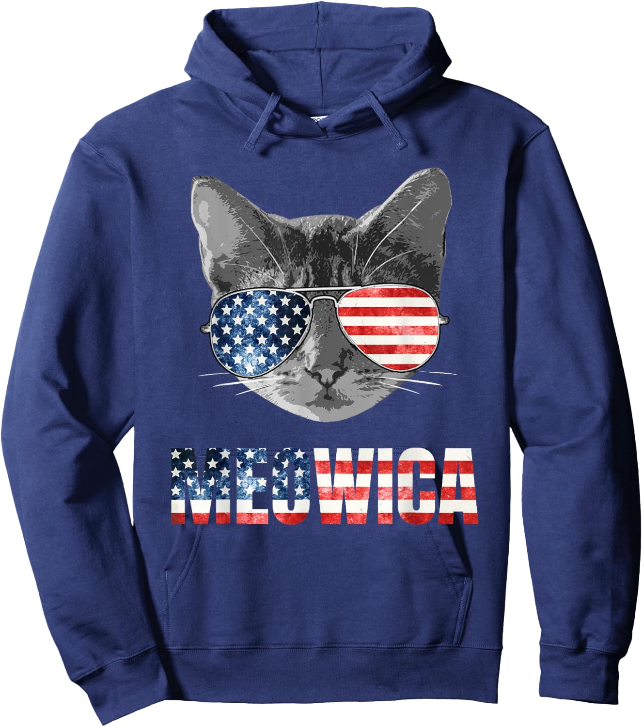 Meowica Funny Cat Patriotic USA Shirt American Flag Hoodie - Hoodie | Navy