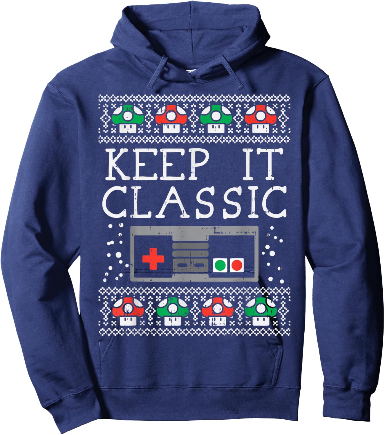 Keep It Classic Video Game Retro Ugly Christmas Gamer PJ Hoodie - Hoodie | Navy