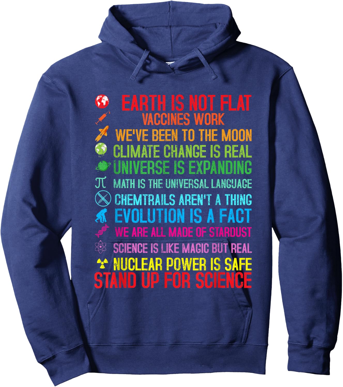 Earth Is Not Flat Vaccines Work Climate Change Science Hoodie - Hoodie | Navy