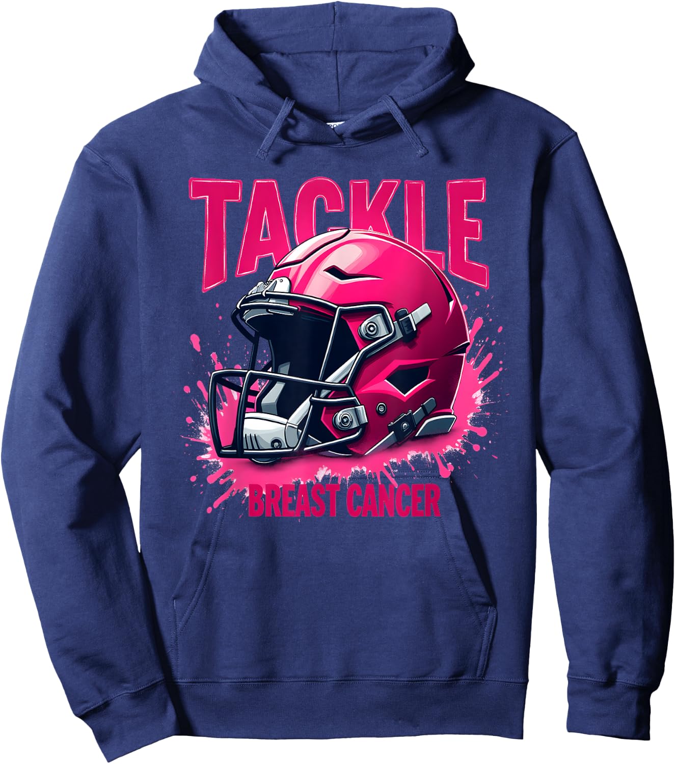 Pink Football Helmet Ribbon Tackle Breast Cancer Awareness Hoodie - Hoodie | Navy