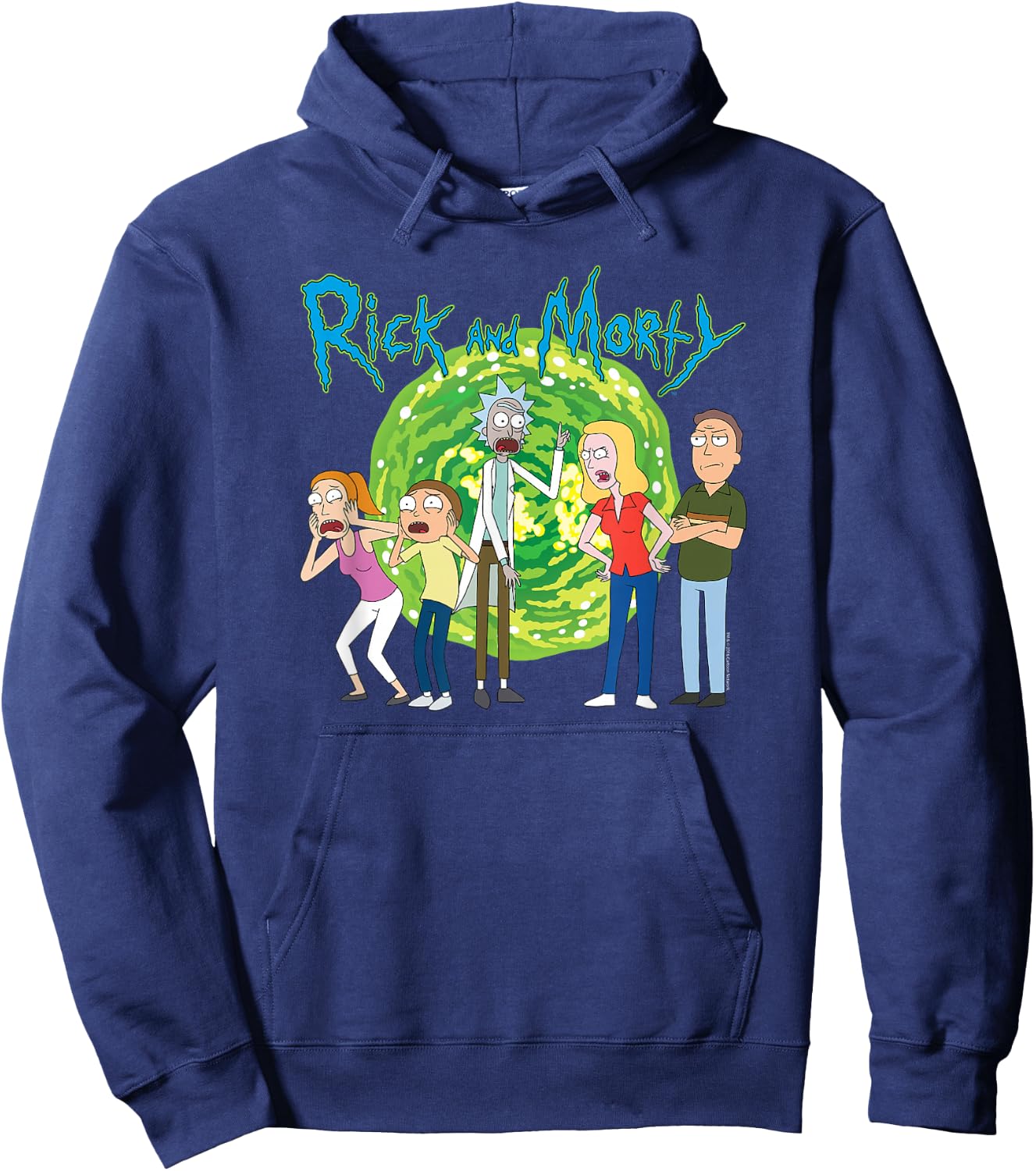 Rick & Morty Family Group Portal with Logo Small Hoodie - Hoodie | Navy
