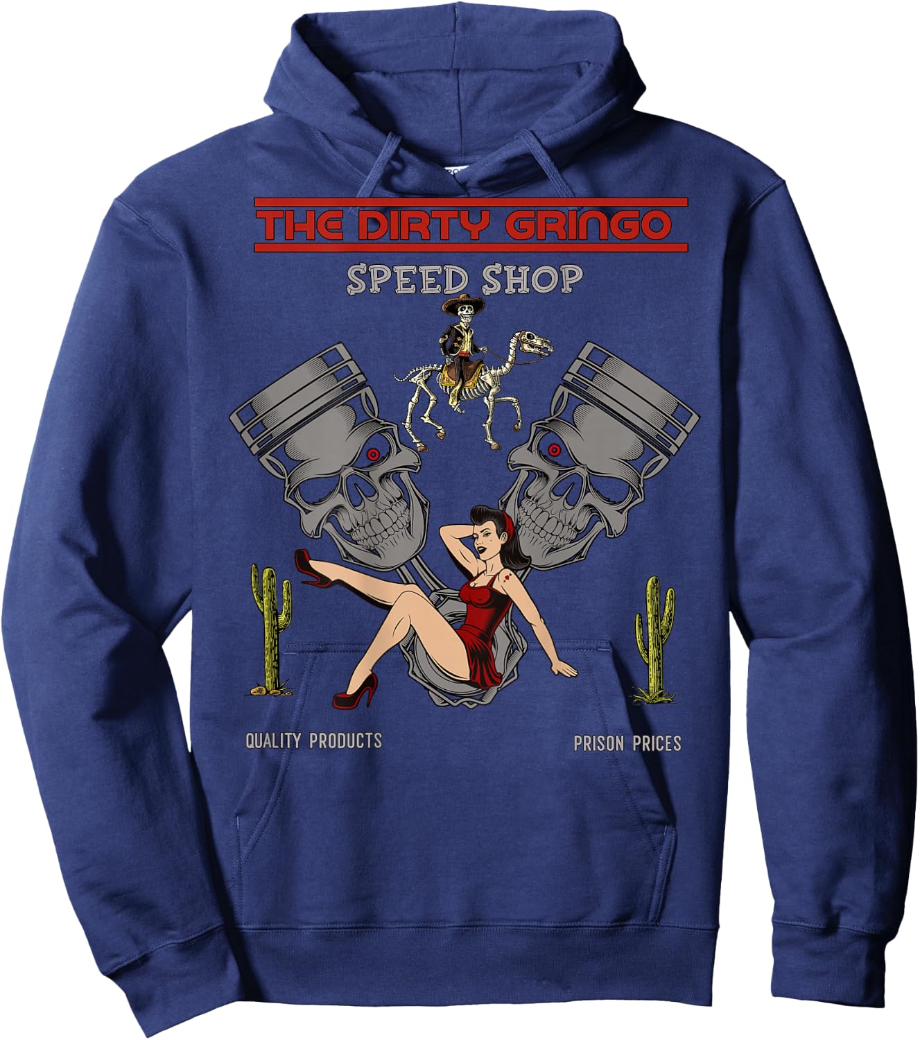Dirty Gringo Speed Shop Rat Rod Sexy Pin Up on Crank Shaft Hoodie - Hoodie | Navy