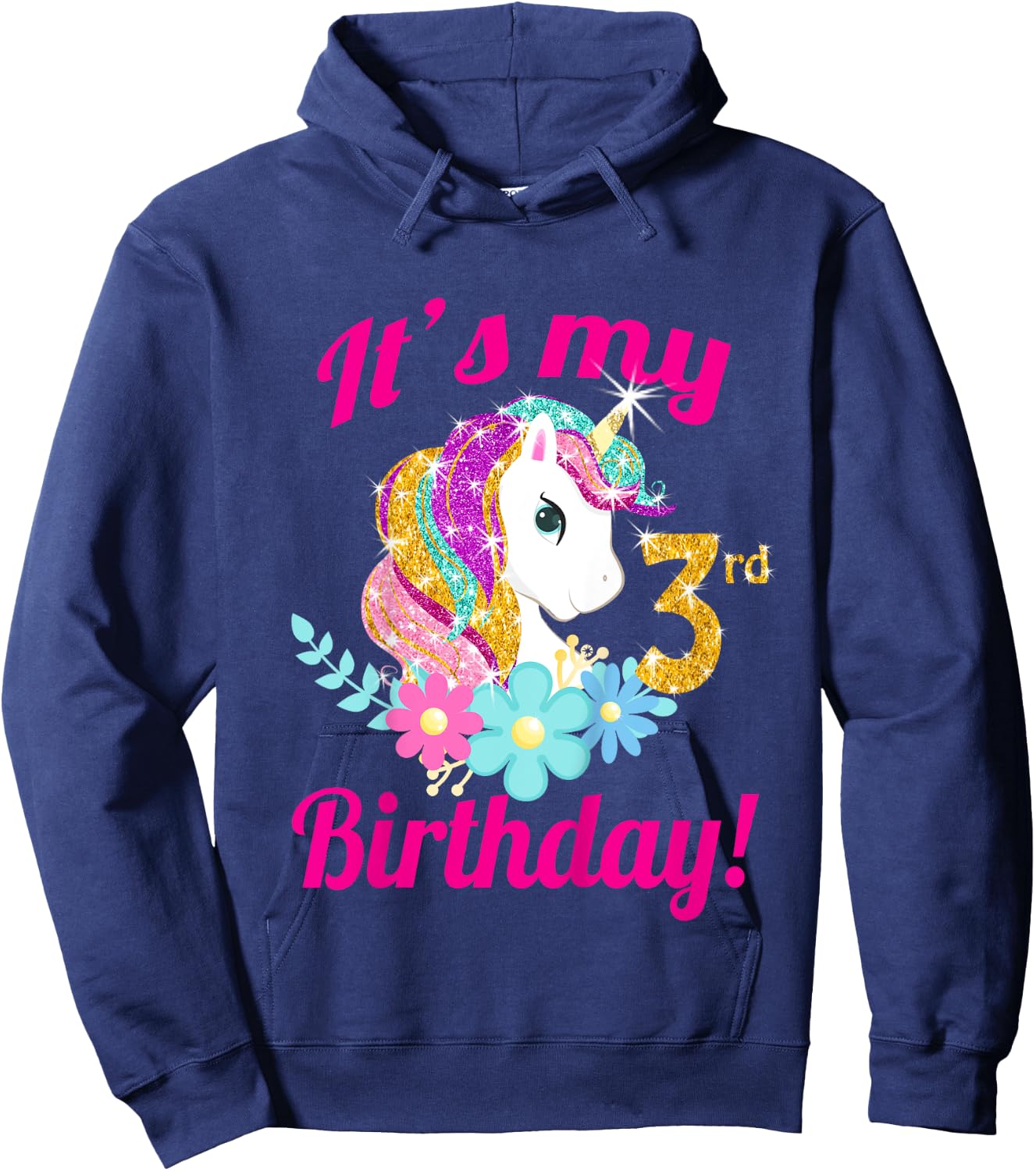 Its my 3rd birthday Unicorn Themed Party toddler girl outfit Hoodie - Hoodie | Navy