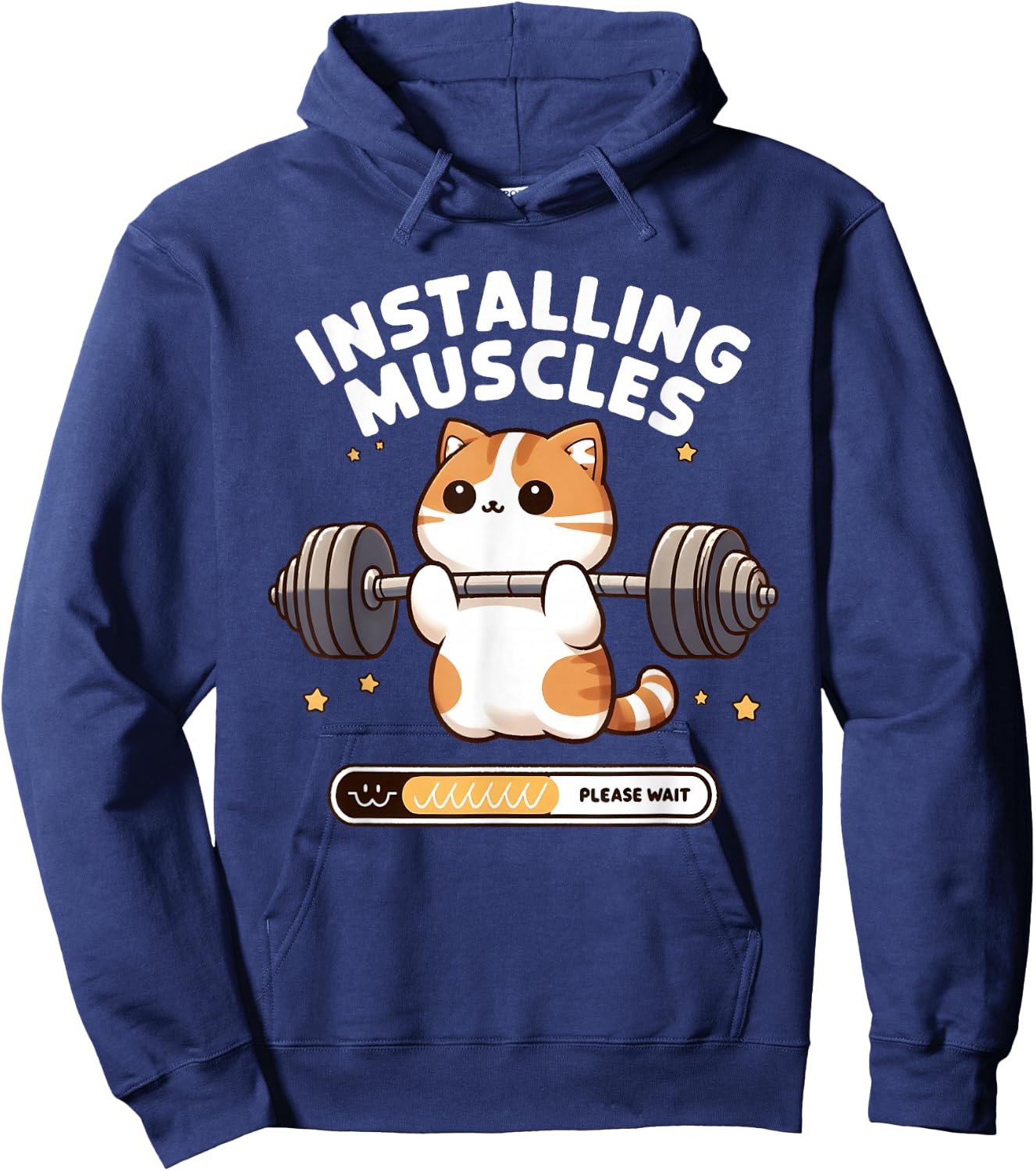 Installing Muscles Please Wait Funny Cat Weightlifting Hoodie - Hoodie | Navy