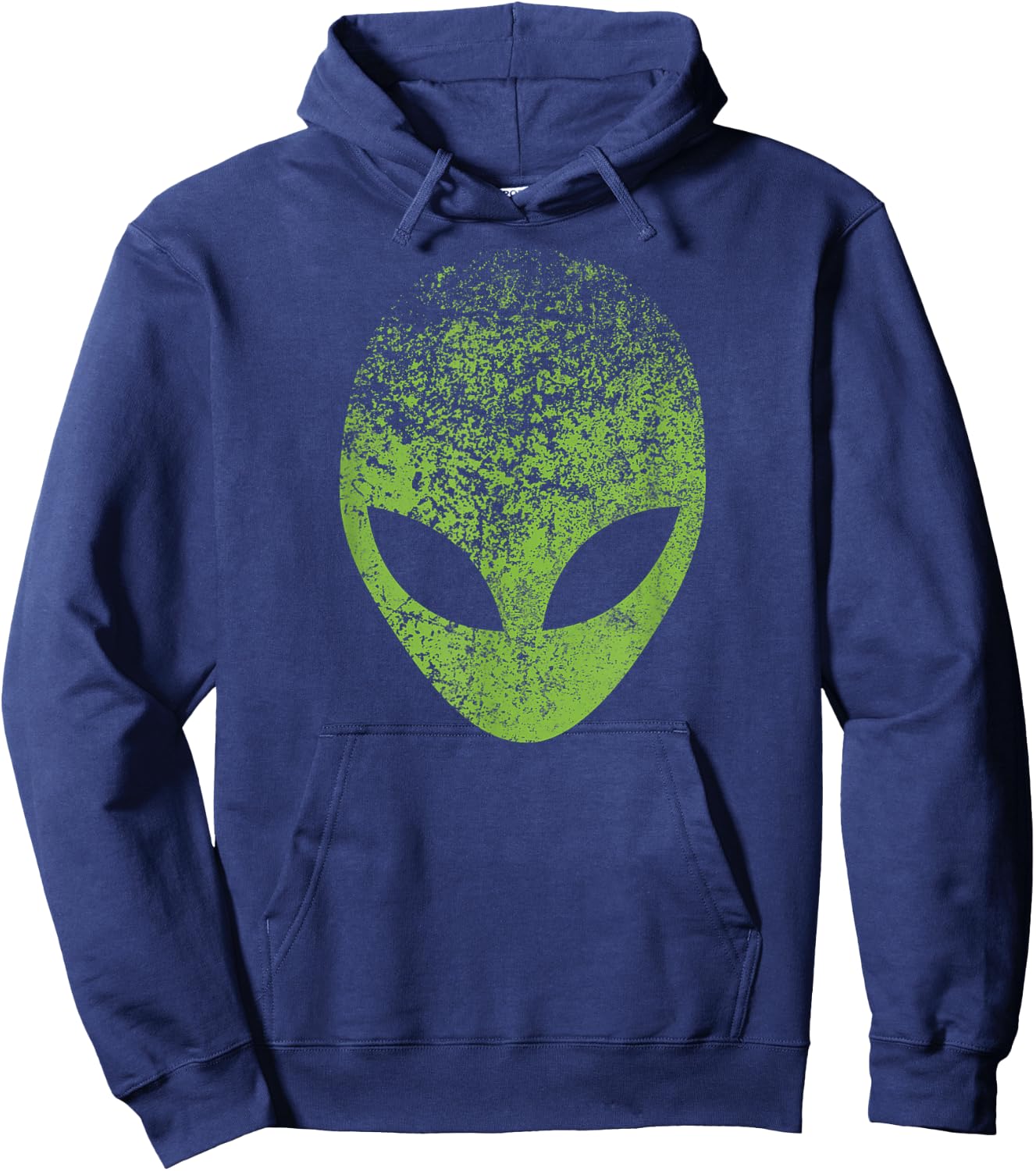 Alien Head Distressed Green Alien Face, Area 51, Roswell UFO Hoodie - Hoodie | Navy