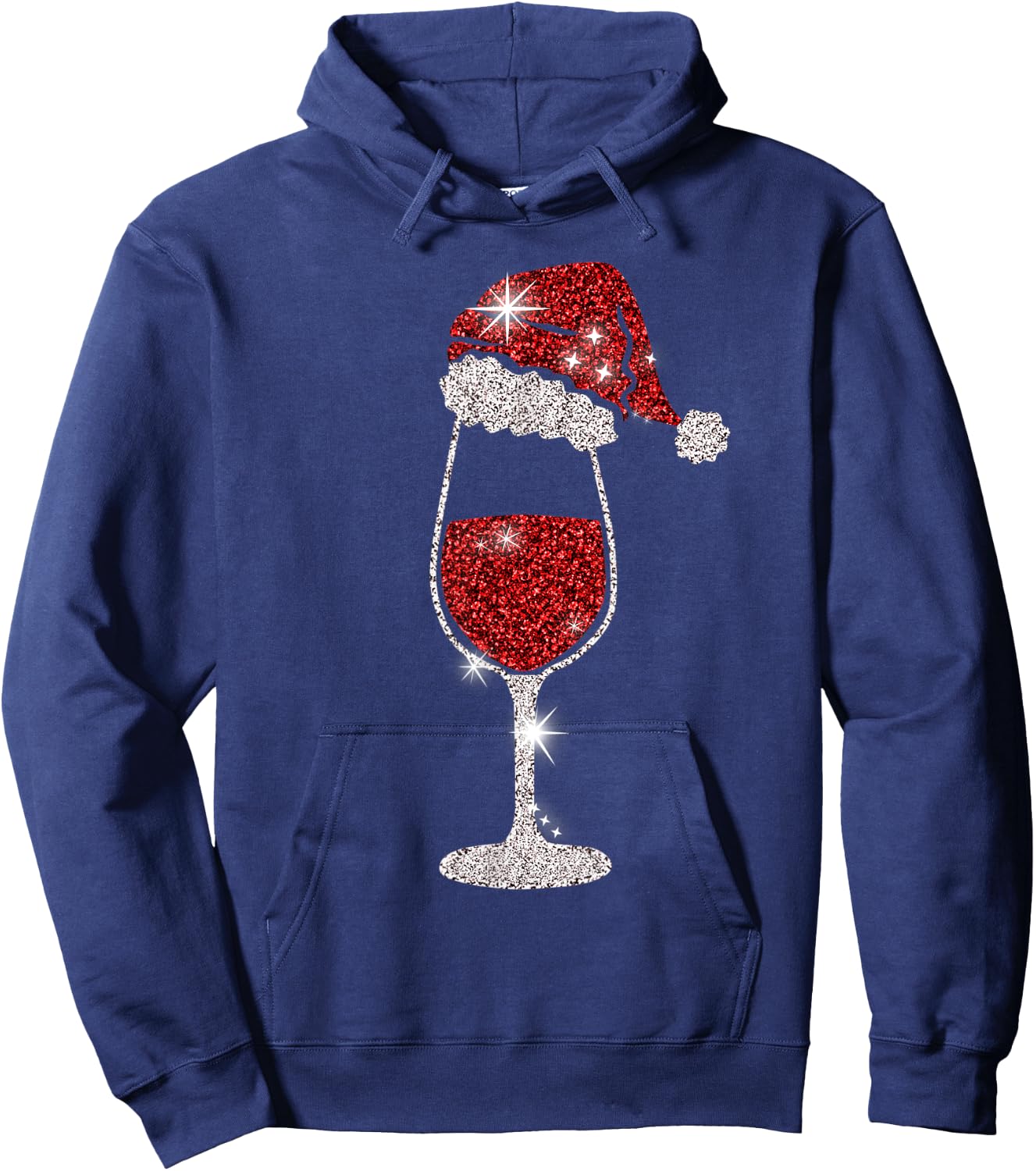 Glass Red Wine Santas Hat Xmas Clothes PJs Outfit Christmas Hoodie - Hoodie | Navy