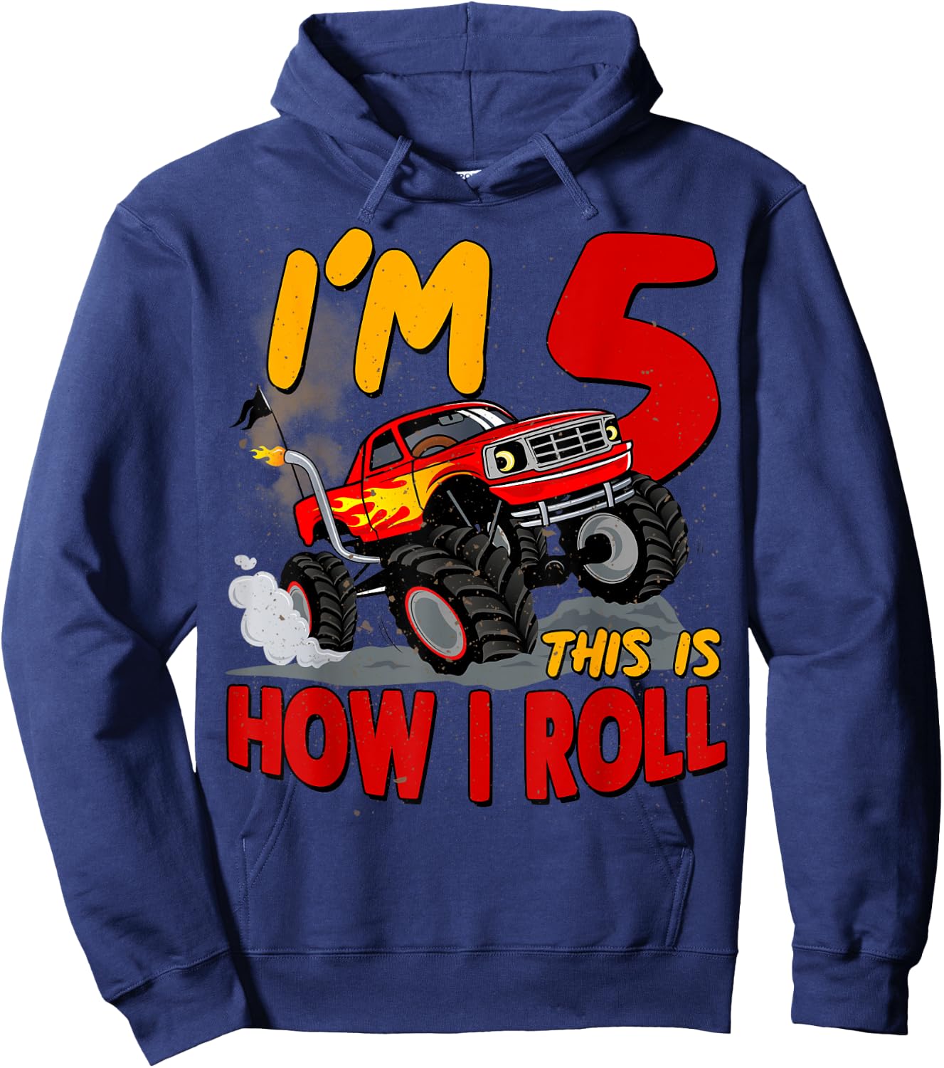 5th Birtdhay T Shirt Monster Truck 5 Years Old Boy Gift Hoodie - Hoodie | Navy