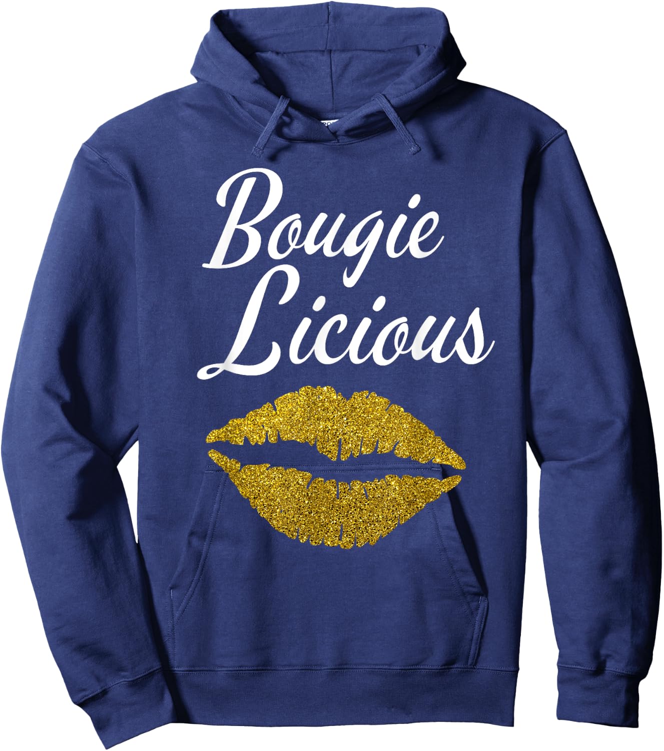 Funny Bougie Licious Afro black Queen gold lips new Hoodie - Hoodie | Navy