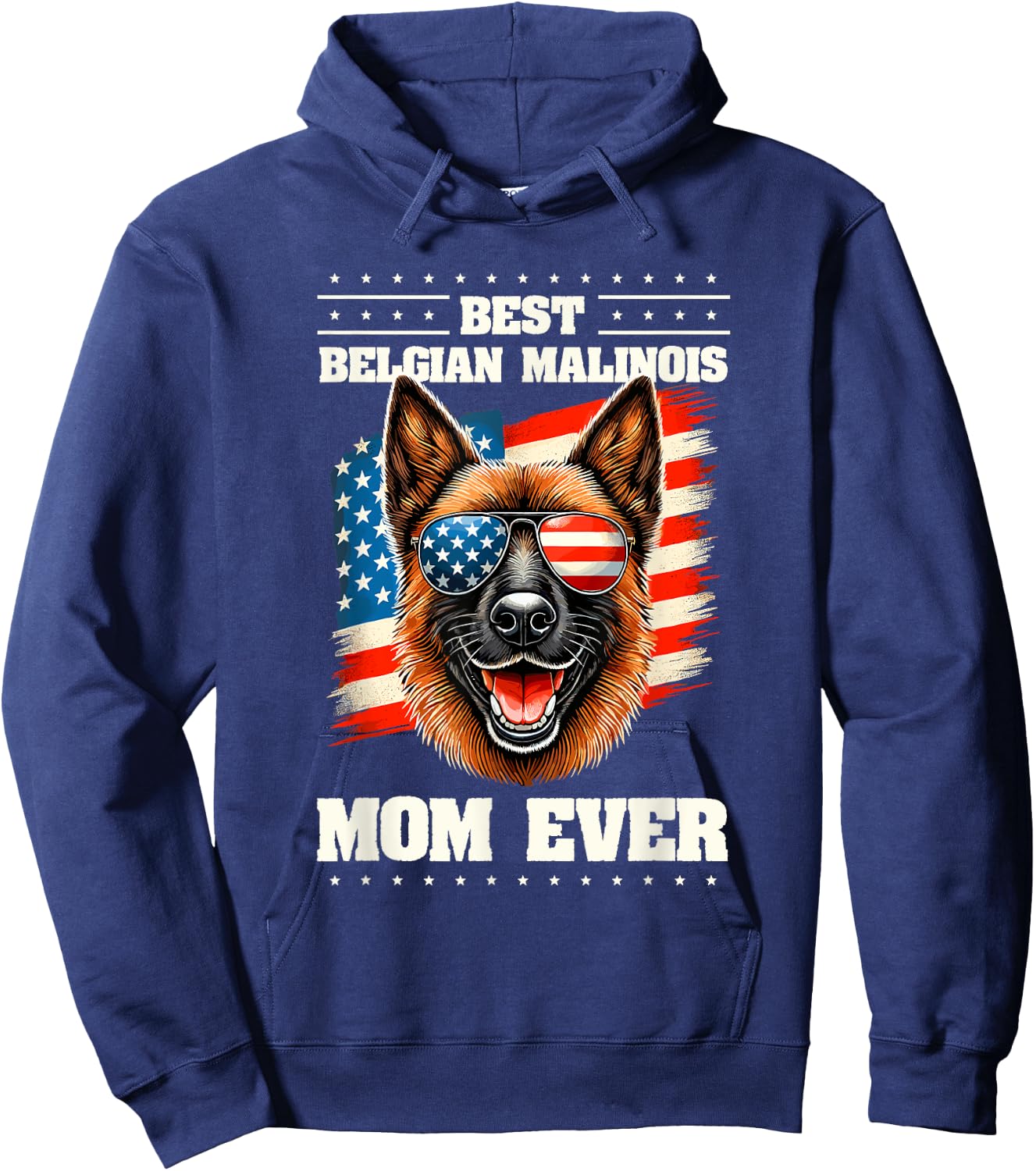 Belgian Malinois Mom American USA Flag Belgian Shepherd Hoodie - Hoodie | Navy