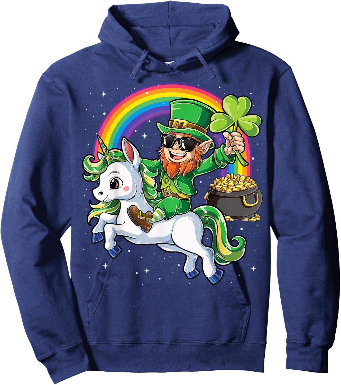Unicorn St Patricks Day Girls Women Leprechaun Shamrock Hoodie - Hoodie | Navy