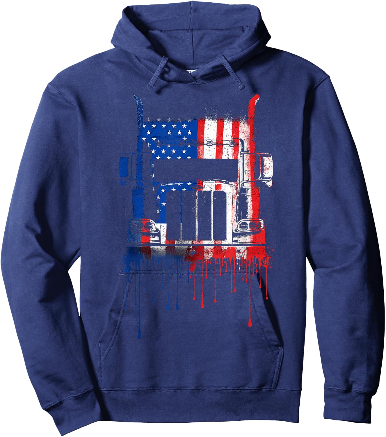 Trucker Truck Driver Semi American Flag USA Drip Graffiti Hoodie - Hoodie | Navy