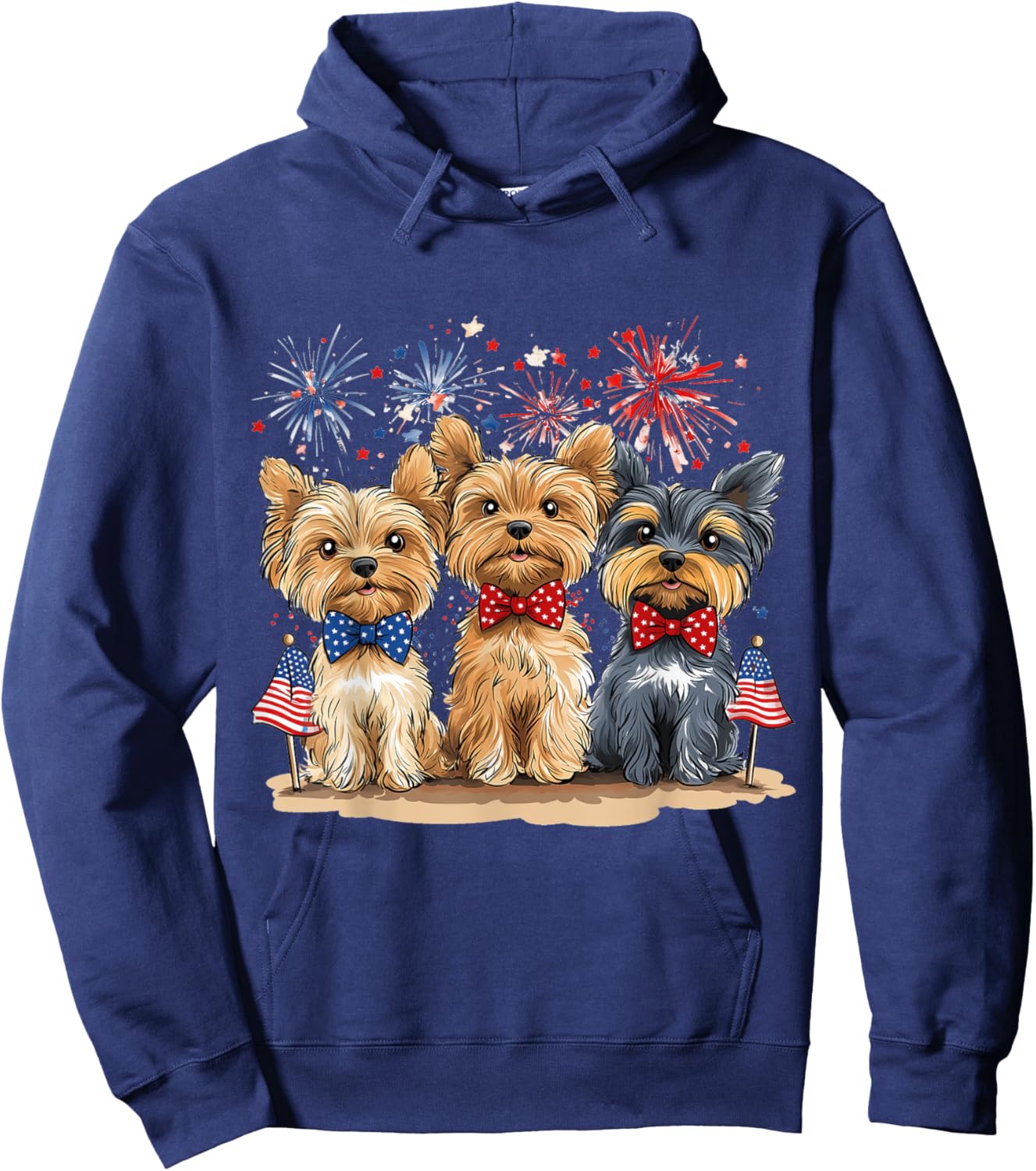 Happy 4th Of July Yorkshire Terrier Cute Dogs American Flag Hoodie - Hoodie | Navy