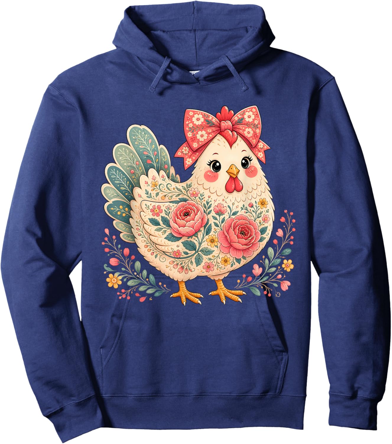 Chicken Lover Girls Women Floral Flower Bow Cute Hoodie - Hoodie | Navy
