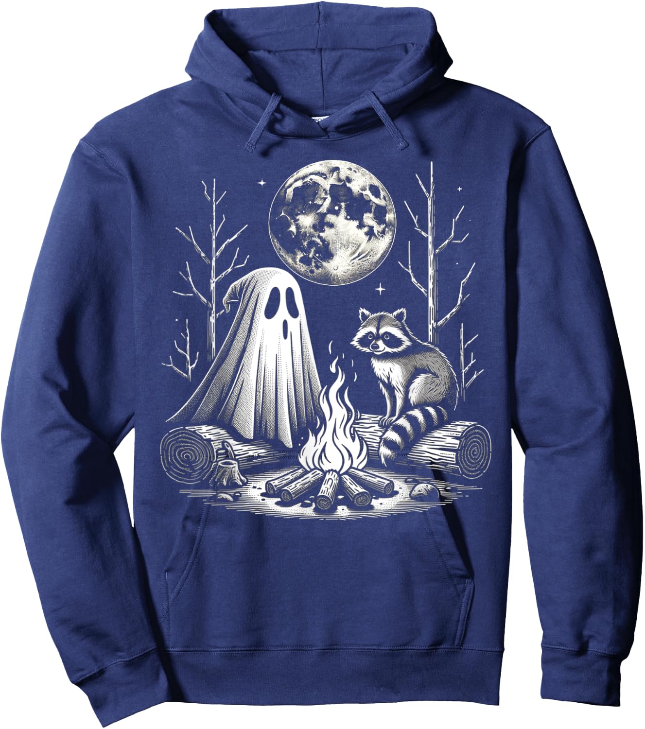Funny Ghost With Raccoon For Campfire Lovers Halloween Vibes Hoodie - Hoodie | Navy