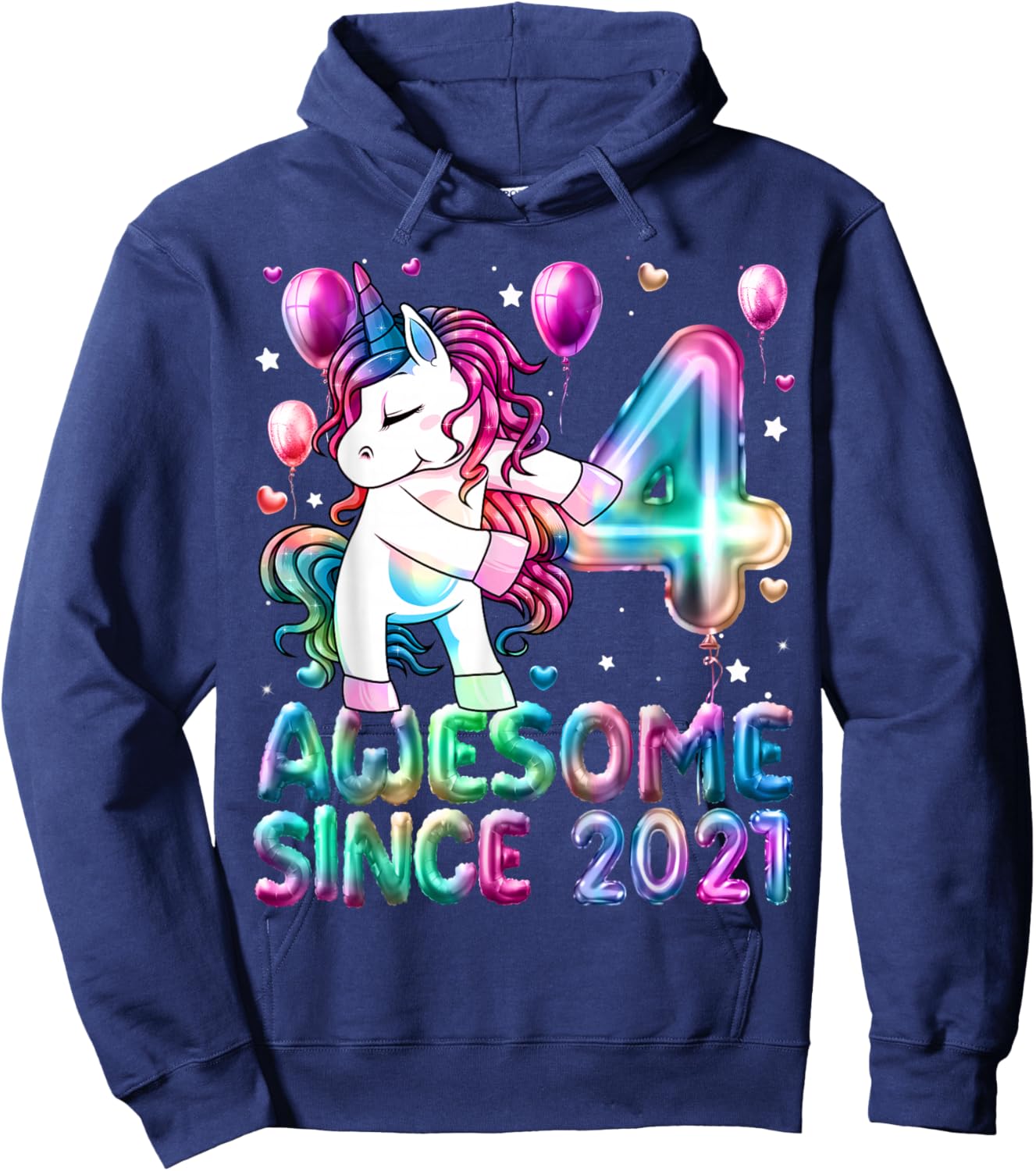 Flossing Unicorn 4 Year Old 4th Birthday Girl Unicorn Party Hoodie - Hoodie | Navy