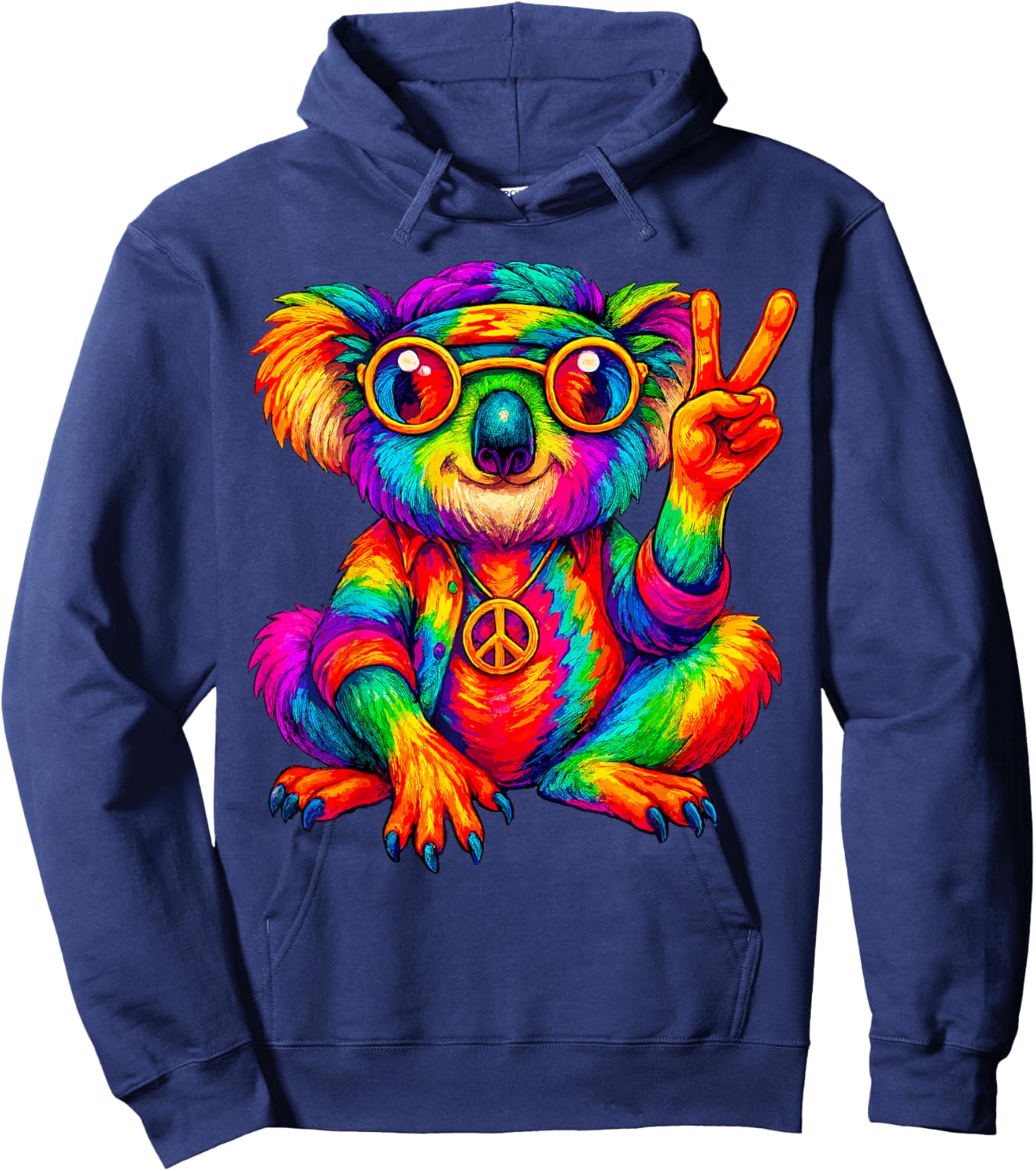 Tie-Dye Koala Peace Sign Hippo Hoodie - Hoodie | Navy