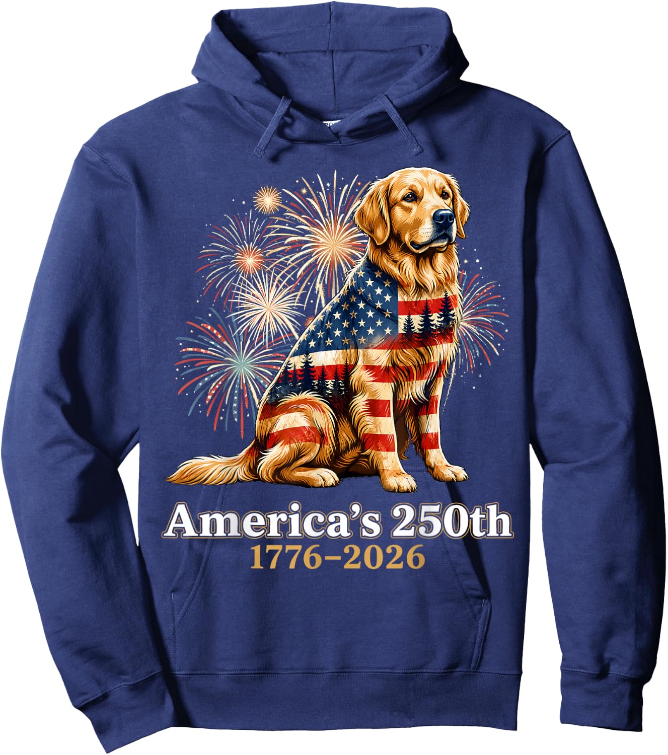Golden Retriever Americas 250th 1776 4th of July Hoodie - Hoodie | Navy