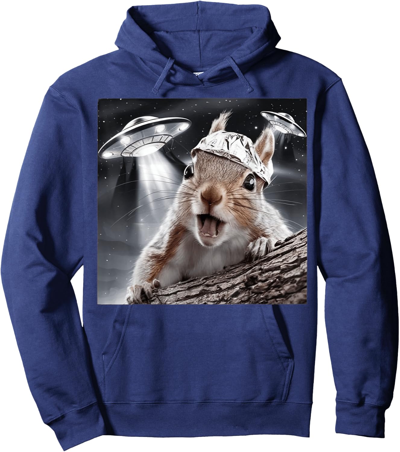 Funny Alien Squirrel Selfie Tin Foil Hat UFO Encounter Joke Hoodie - Hoodie | Navy