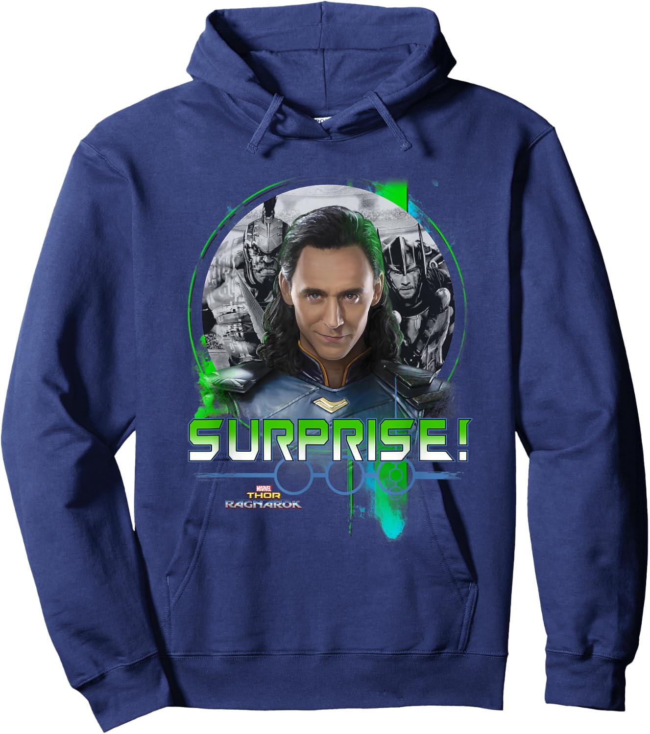 Marvel Thor Ragnarok Loki Surprise Green Pop Hoodie - Hoodie | Navy