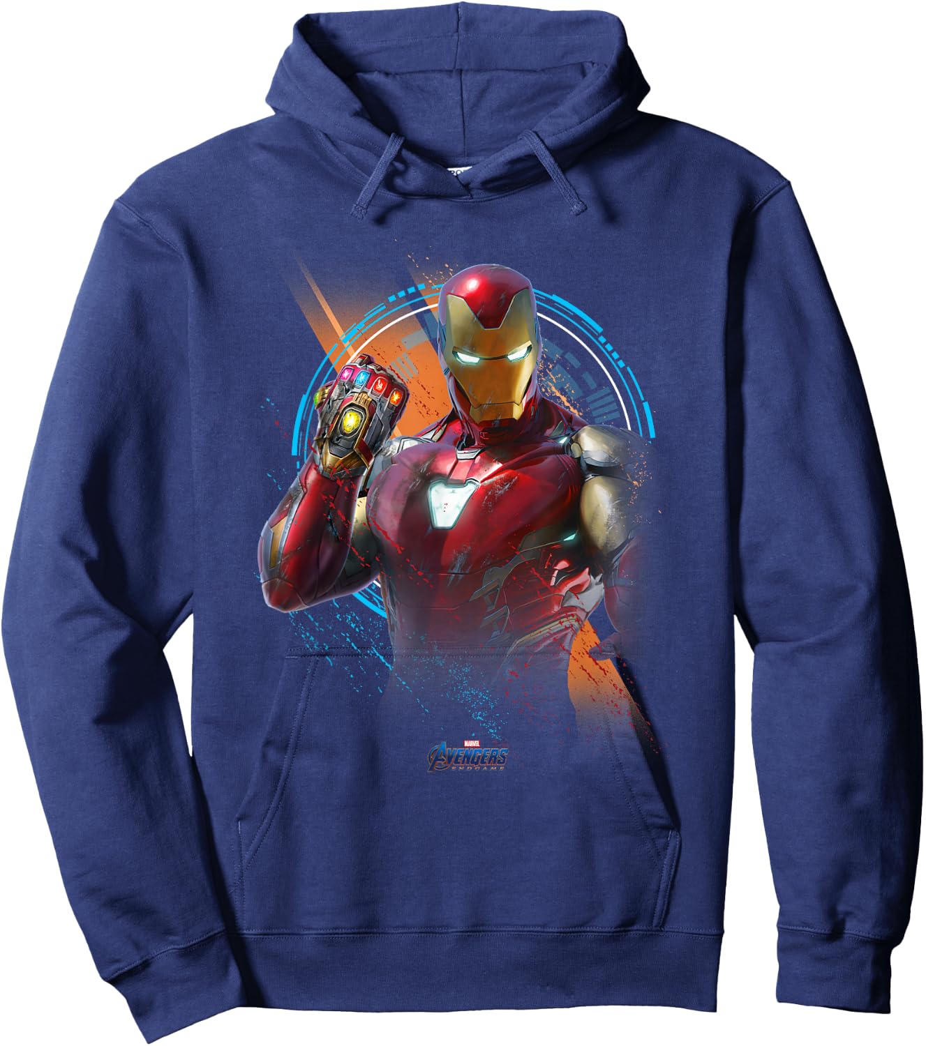 Marvel Avengers Endgame Iron Man Time Travel Platform Logo Small Hoodie - Hoodie | Navy