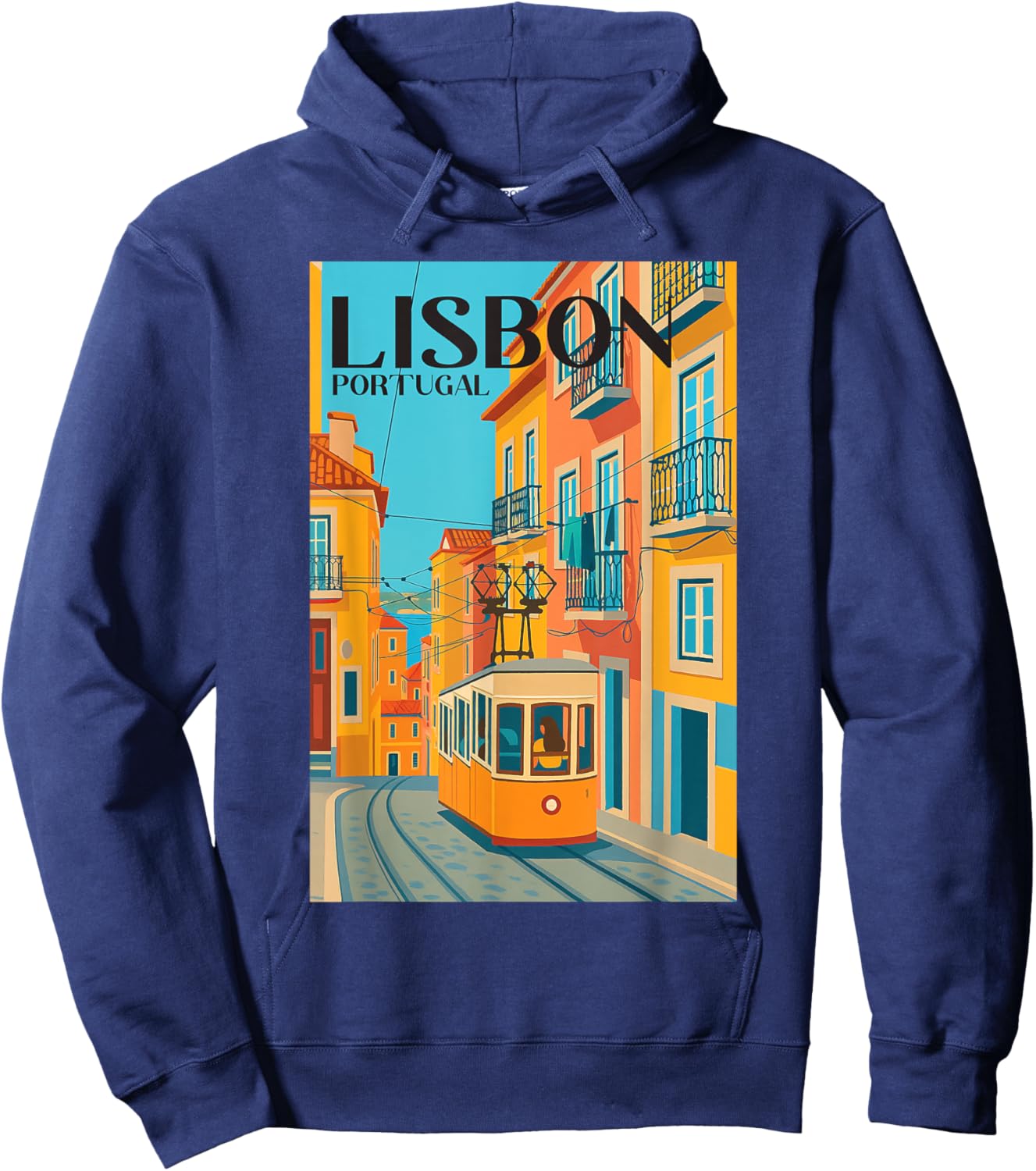 Lisbon Portugal Streetcar Retro Travel Art Vintage Europe Hoodie - Hoodie | Navy