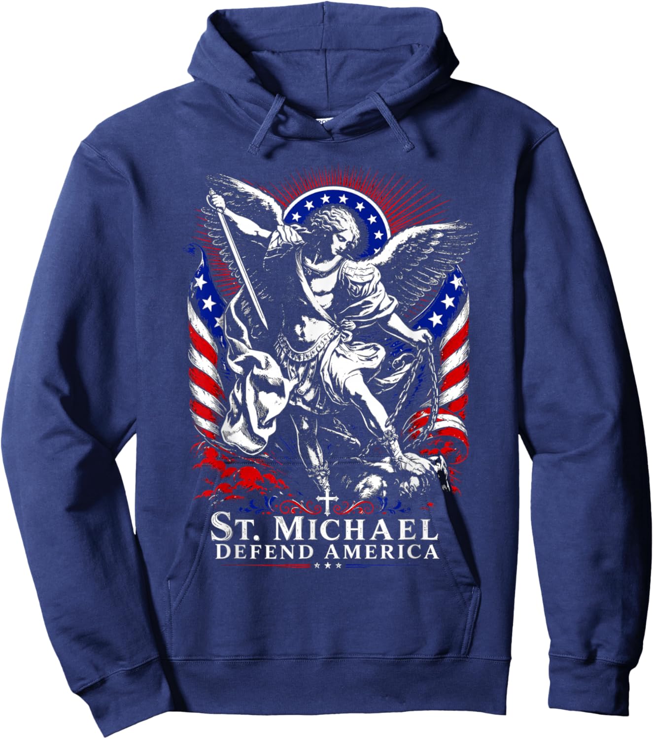St. Michael Defend America Archangel Patriot USA Flag Hoodie - Hoodie | Navy