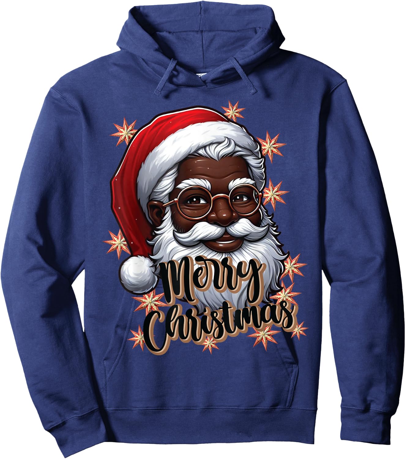 African American Santa Christmas Pajama Black X-Mas Hoodie - Hoodie | Navy