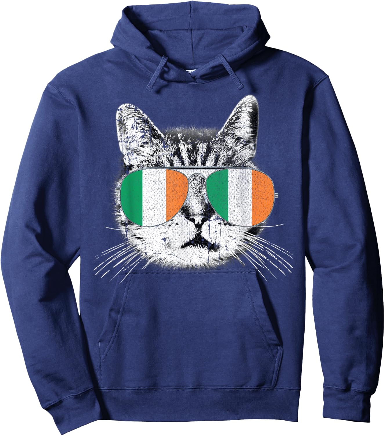 St. Patrick's Day T Shirt Cat Irish Flag Ireland Men Women Hoodie - Hoodie | Navy
