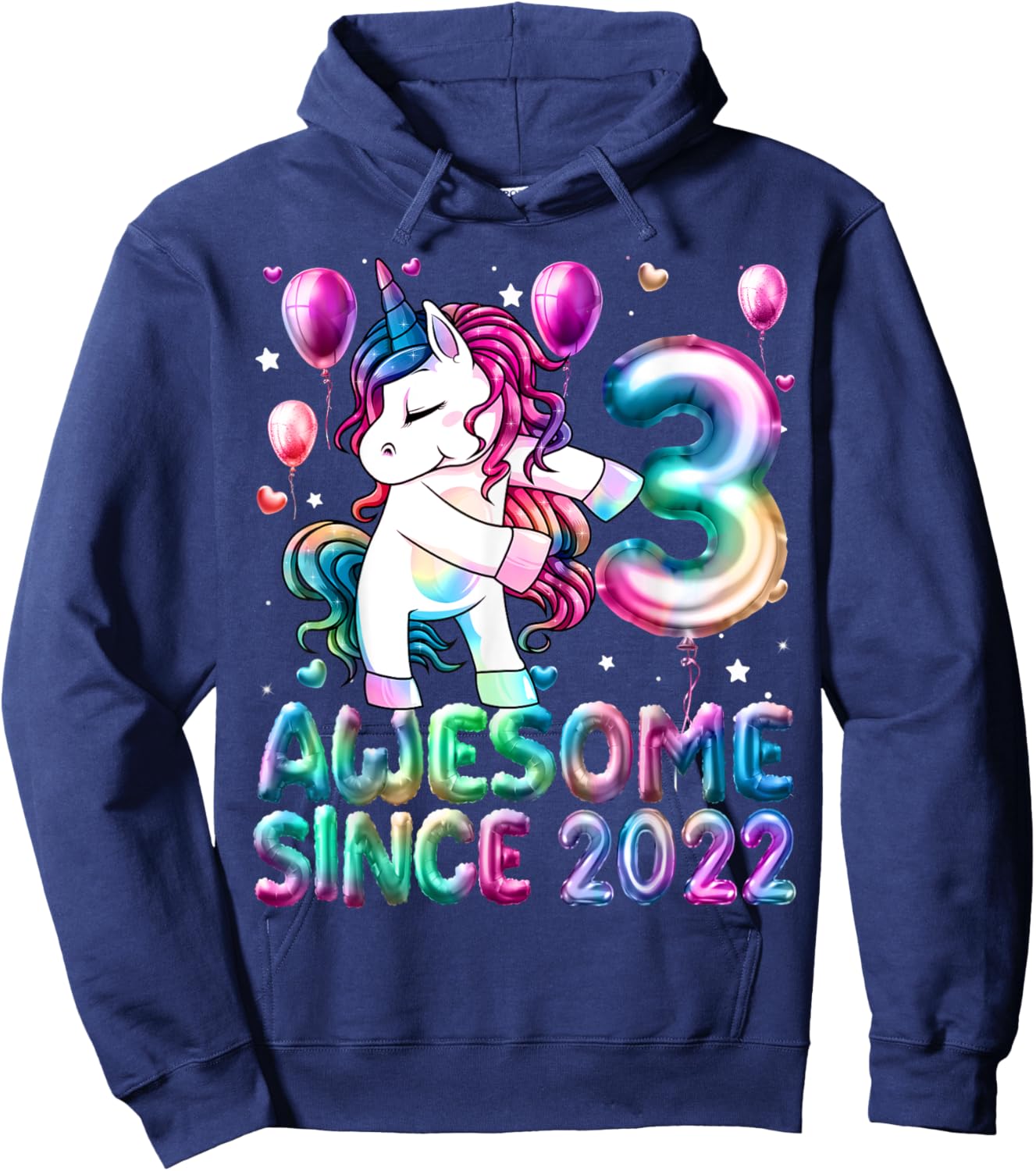 Flossing Unicorn 3 Year Old 3rd Birthday Girl Unicorn Party Hoodie - Hoodie | Navy
