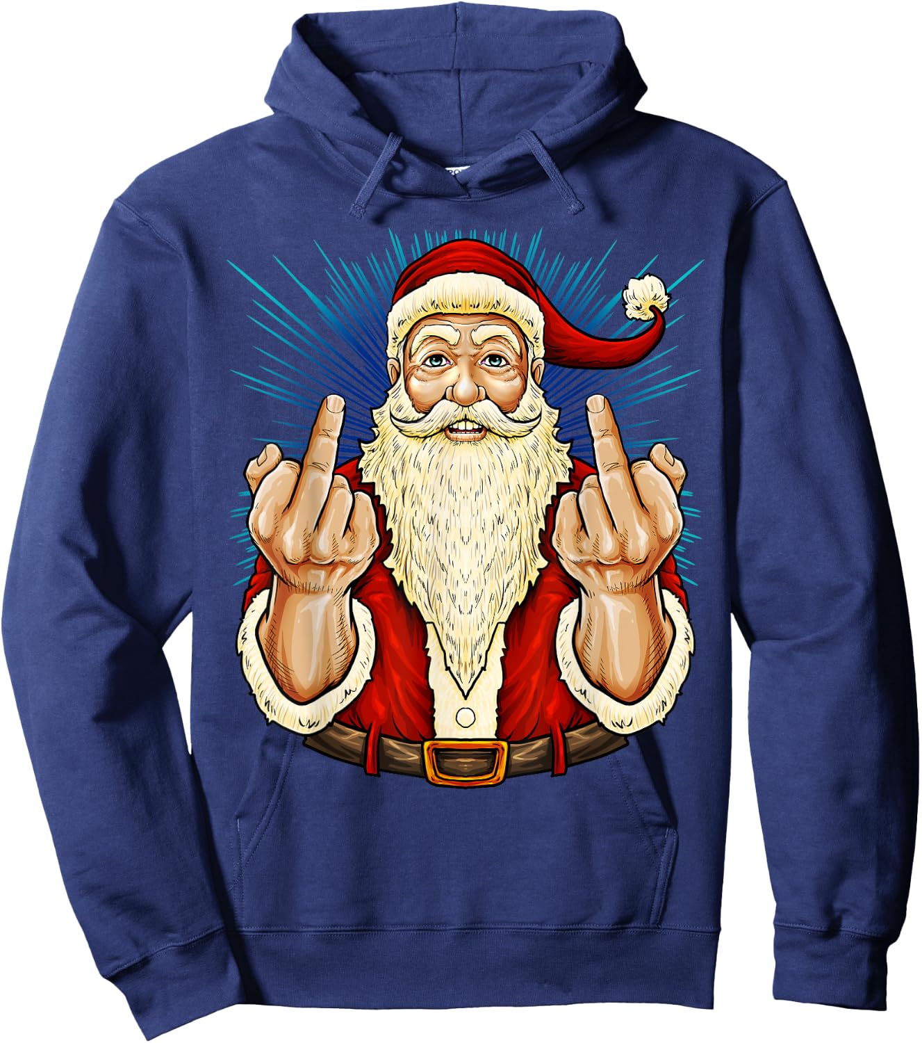 Santa Middle Finger Flip Off | St. Nick Christmas Profanity Hoodie - Hoodie | Navy