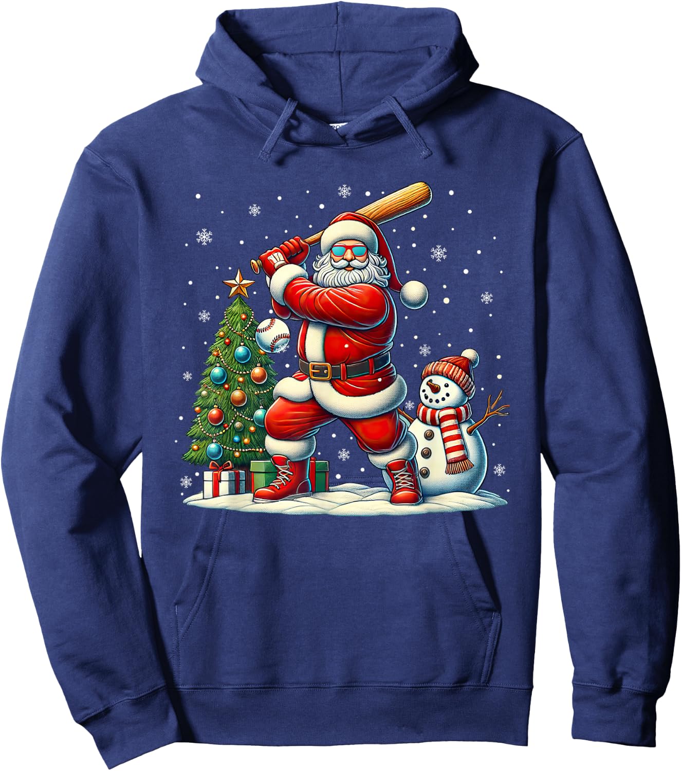 Funny Christmas Santa Playing Baseball Xmas Boys Men Kids Hoodie - Hoodie | Navy