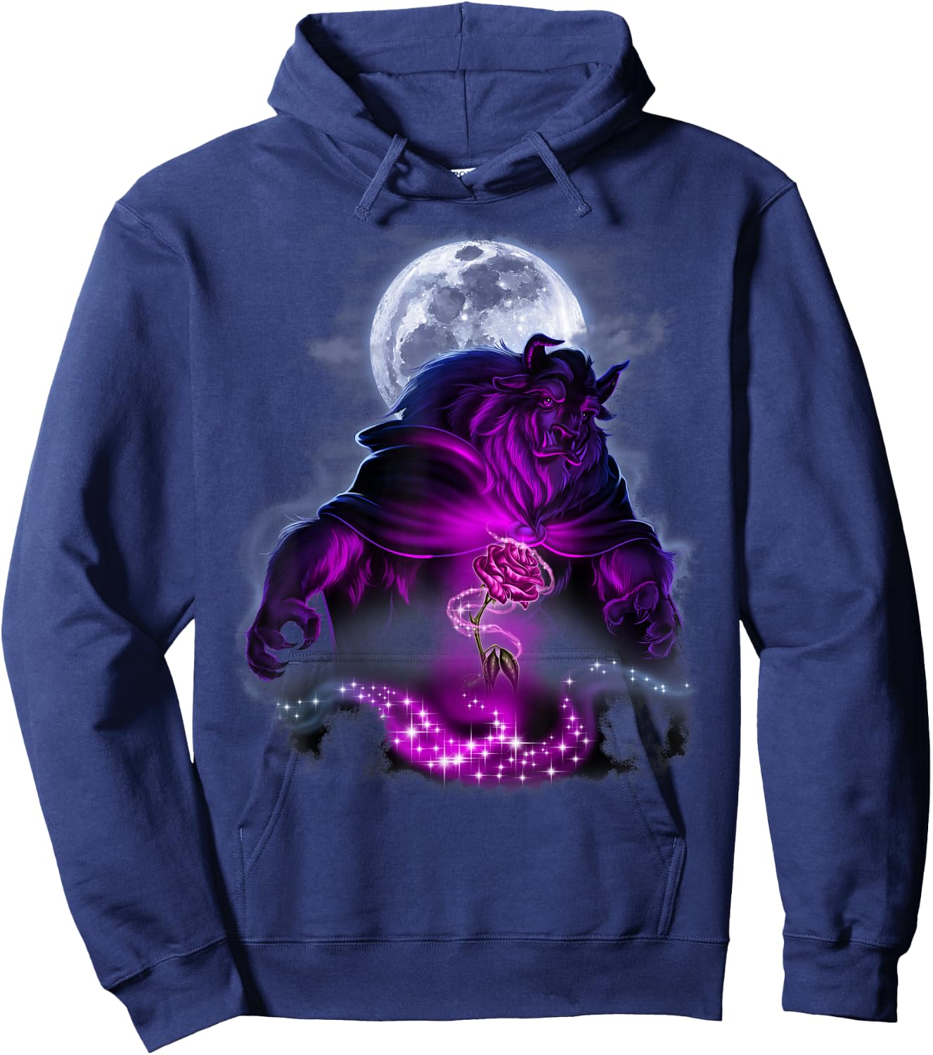 Disney Beauty & The Beast Moon Rose Airbrush Art Hoodie - Hoodie | Navy