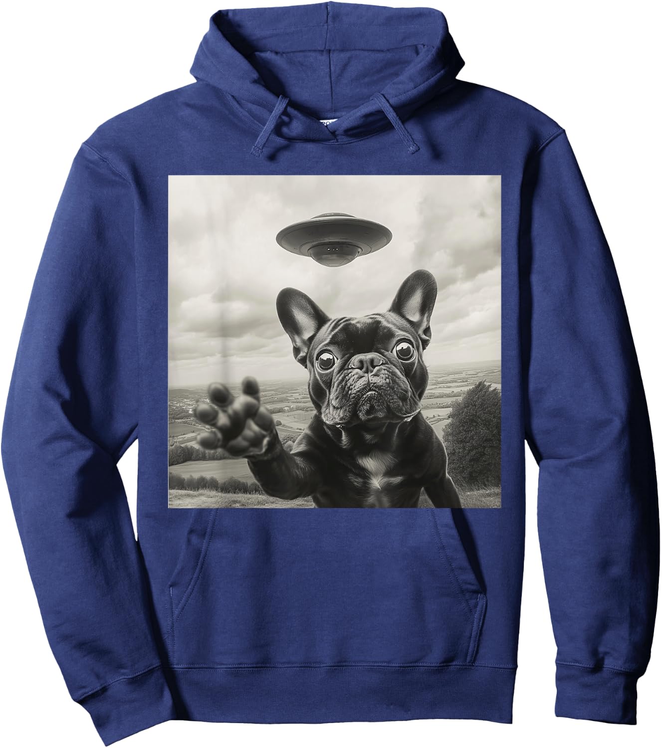 Funny French Bulldog Selfie Alien UFO Graphic Gift Men Women Hoodie - Hoodie | Navy