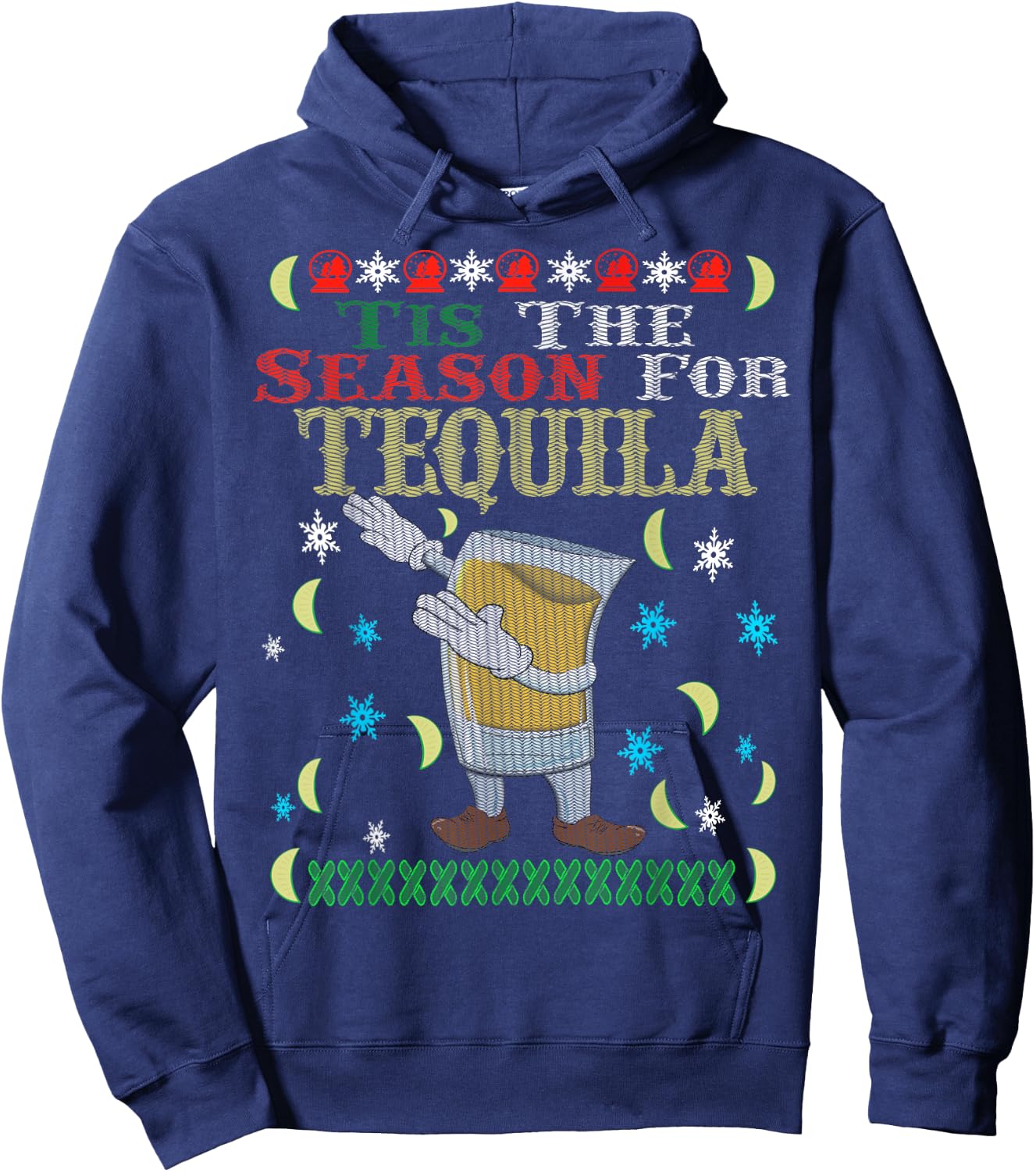 'Tis The Season For Tequila Dabbing Ugly Christmas Alcohol Hoodie - Hoodie | Navy
