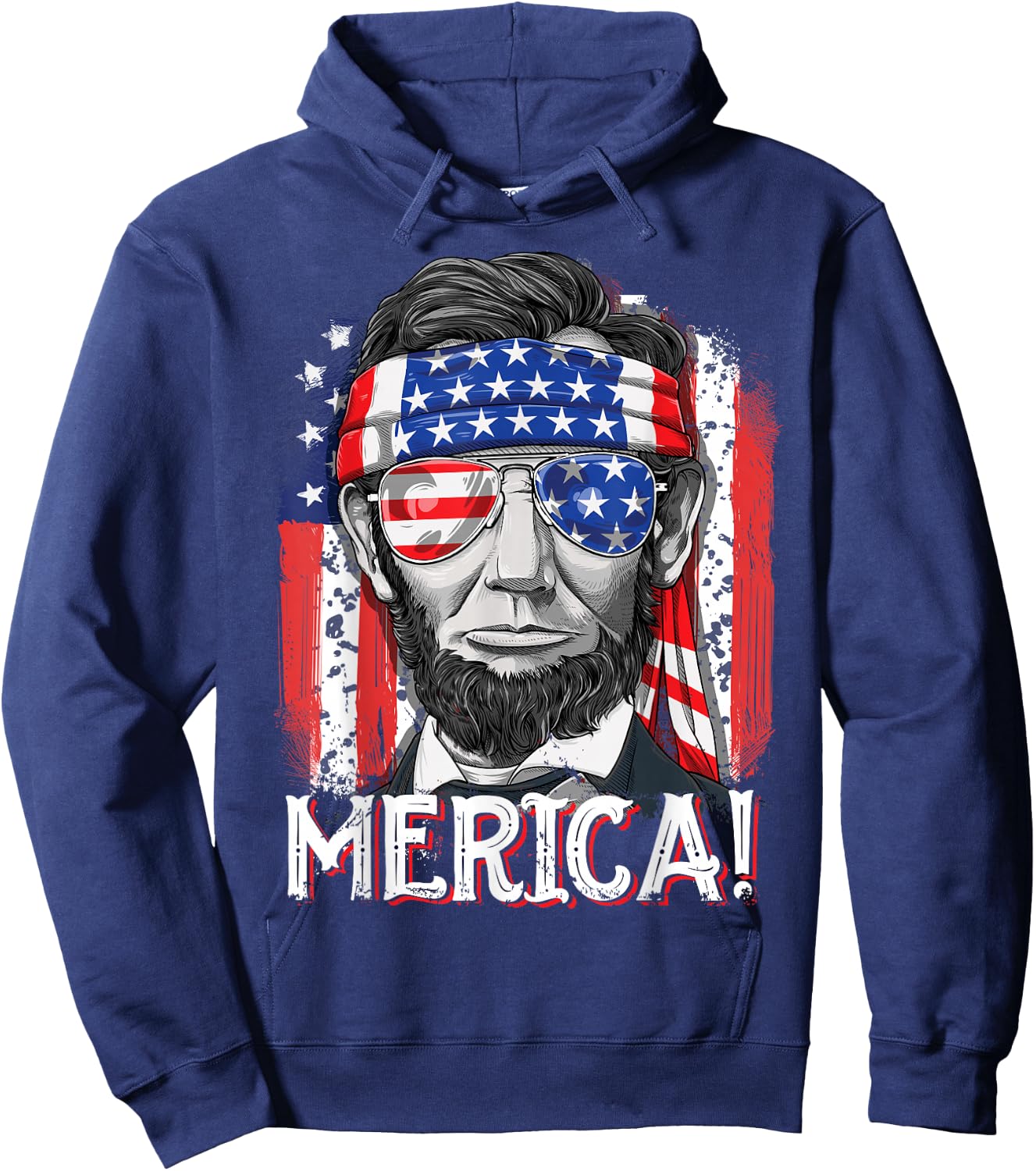 Lincoln 4th of July Merica Abe Boys Men Women American Flag Hoodie - Hoodie | Navy