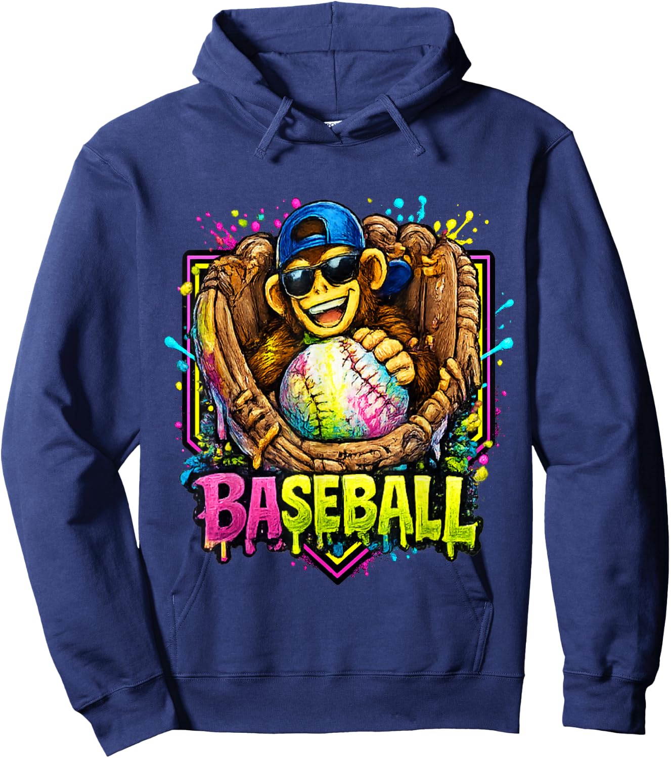 Monkey Funny Animals Baseball Ice Cream Drip Cool Hoodie - Hoodie | Navy