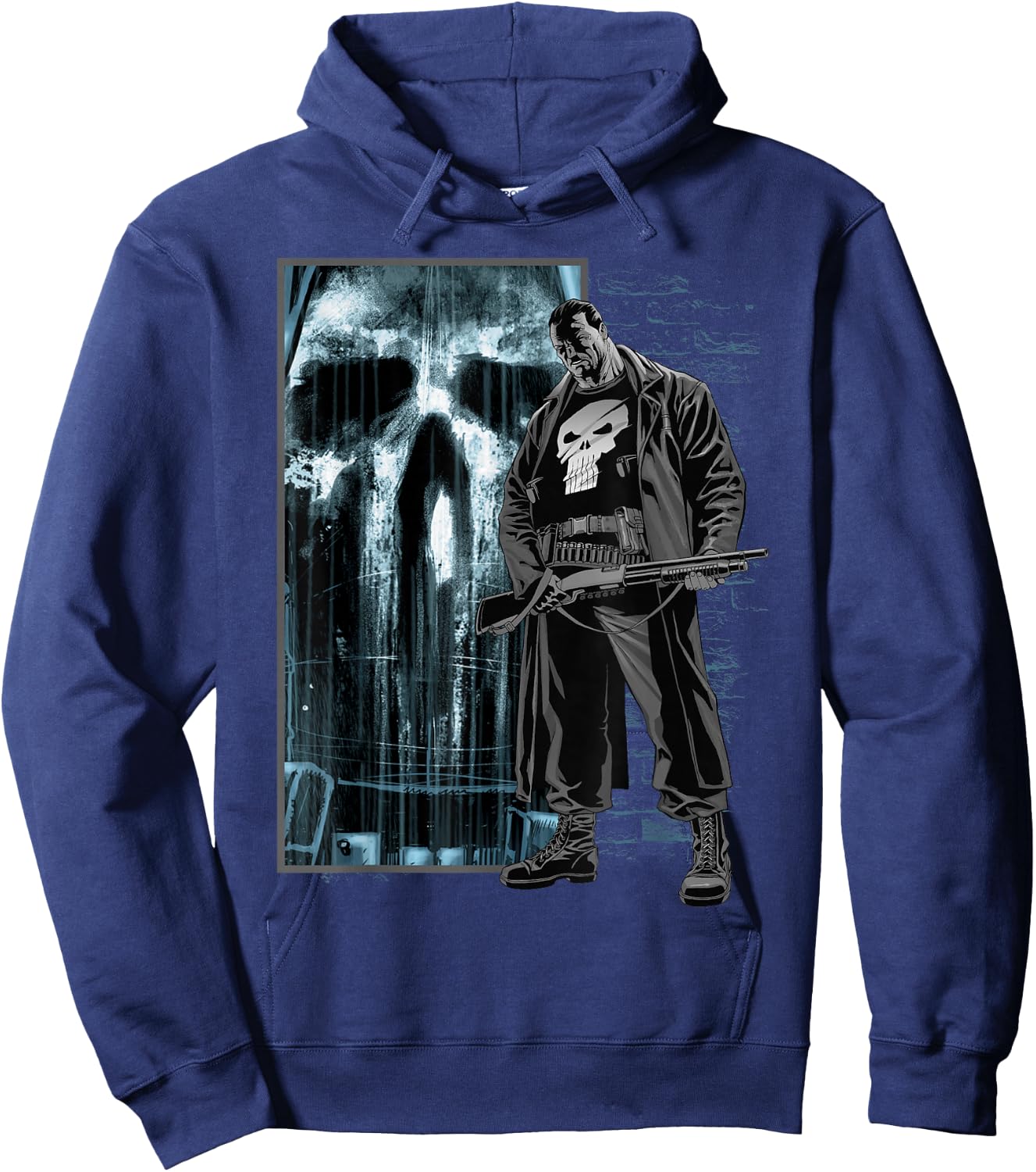 Marvel Comics Retro Classic The Punisher Bullet Storm Skull Hoodie - Hoodie | Navy