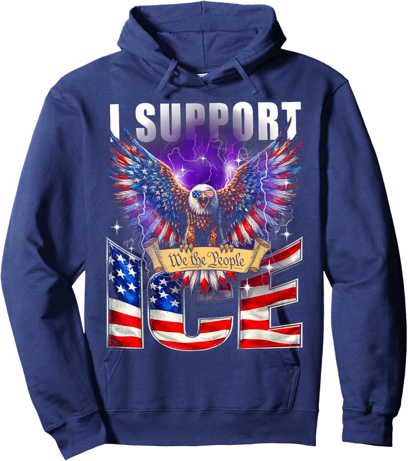I Support ICE Vintage US Flag Patriotic Hoodie - Hoodie | Navy
