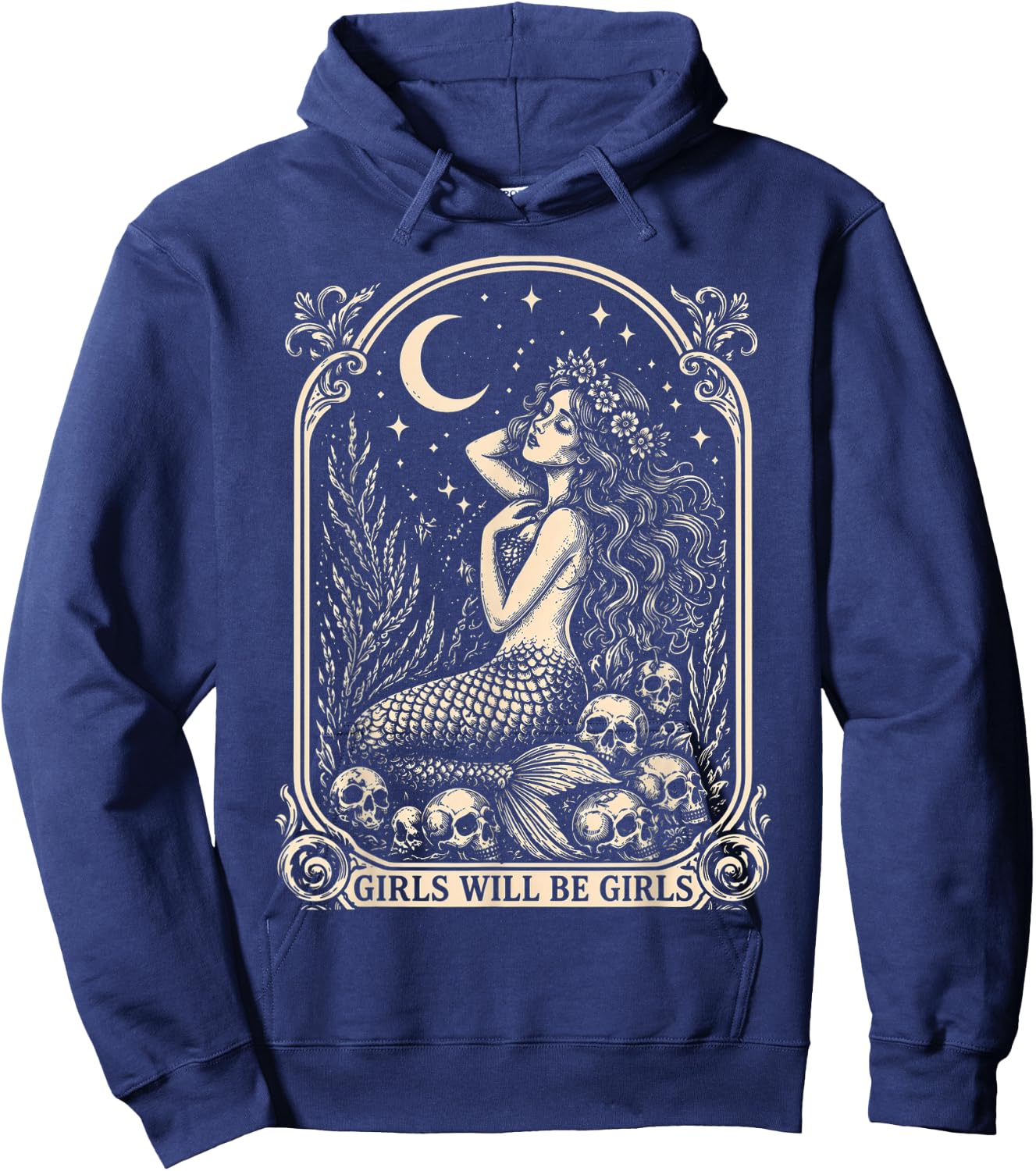 Vintage Mermaid Siren Girl Will Be Girls 4th of July Hoodie - Hoodie | Navy