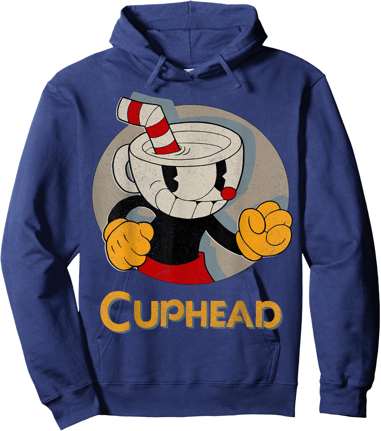 Cuphead Circle Shadow Profile Vintage Hoodie - Hoodie | Navy