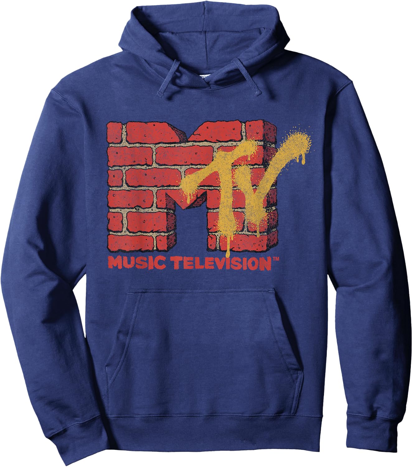 MTV Logo With Brick Wall And Spray Paint Treatment Hoodie - Hoodie | Navy