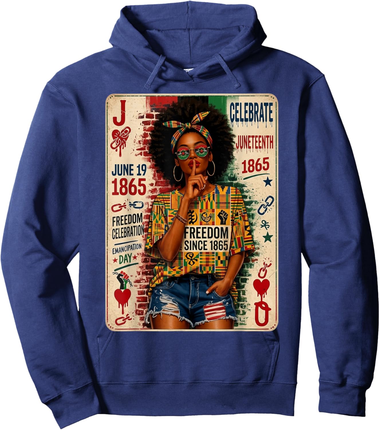 Juneteenth Black Women June 19th 1865 Freedom Day Melanin Hoodie - Hoodie | Navy