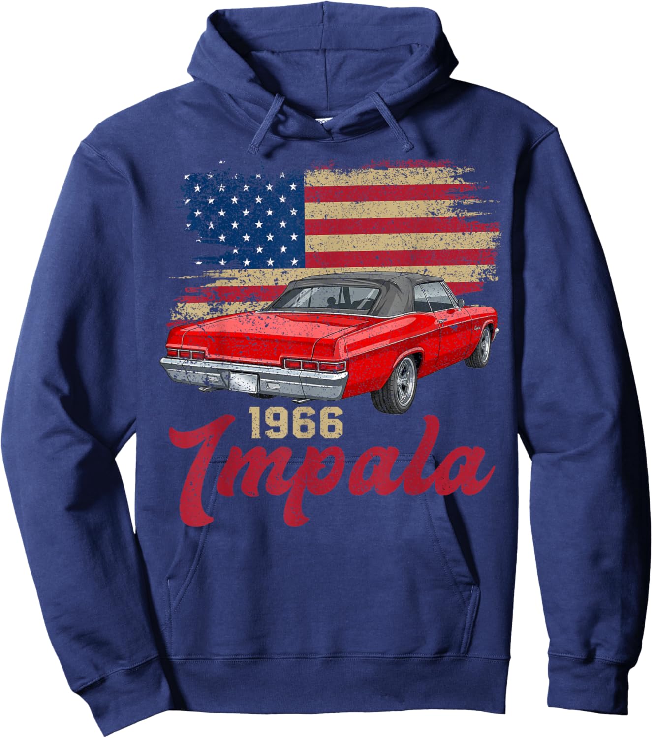 American Flag 1966 66 Impala Old School Muscle Car Hoodie - Hoodie | Navy