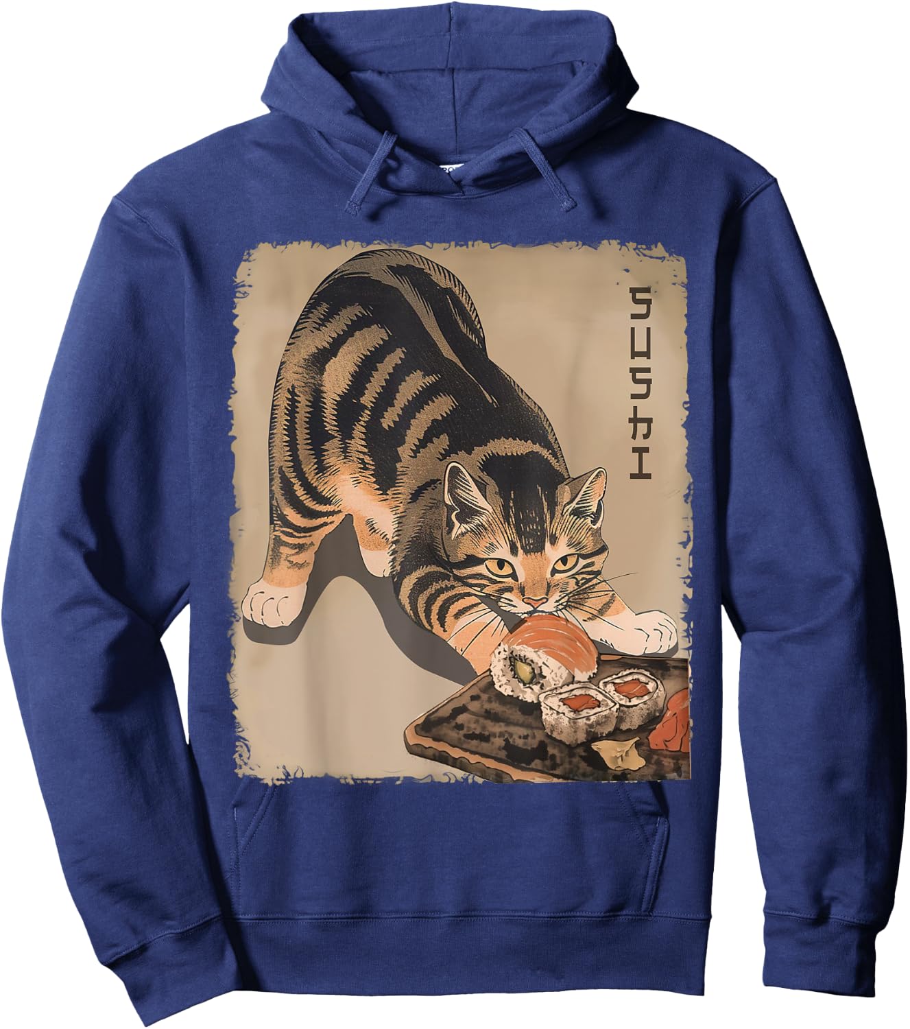 Kawaii Cat Eating Sushi Funny Japanese Anime Cute Cat Girls Hoodie - Hoodie | Navy