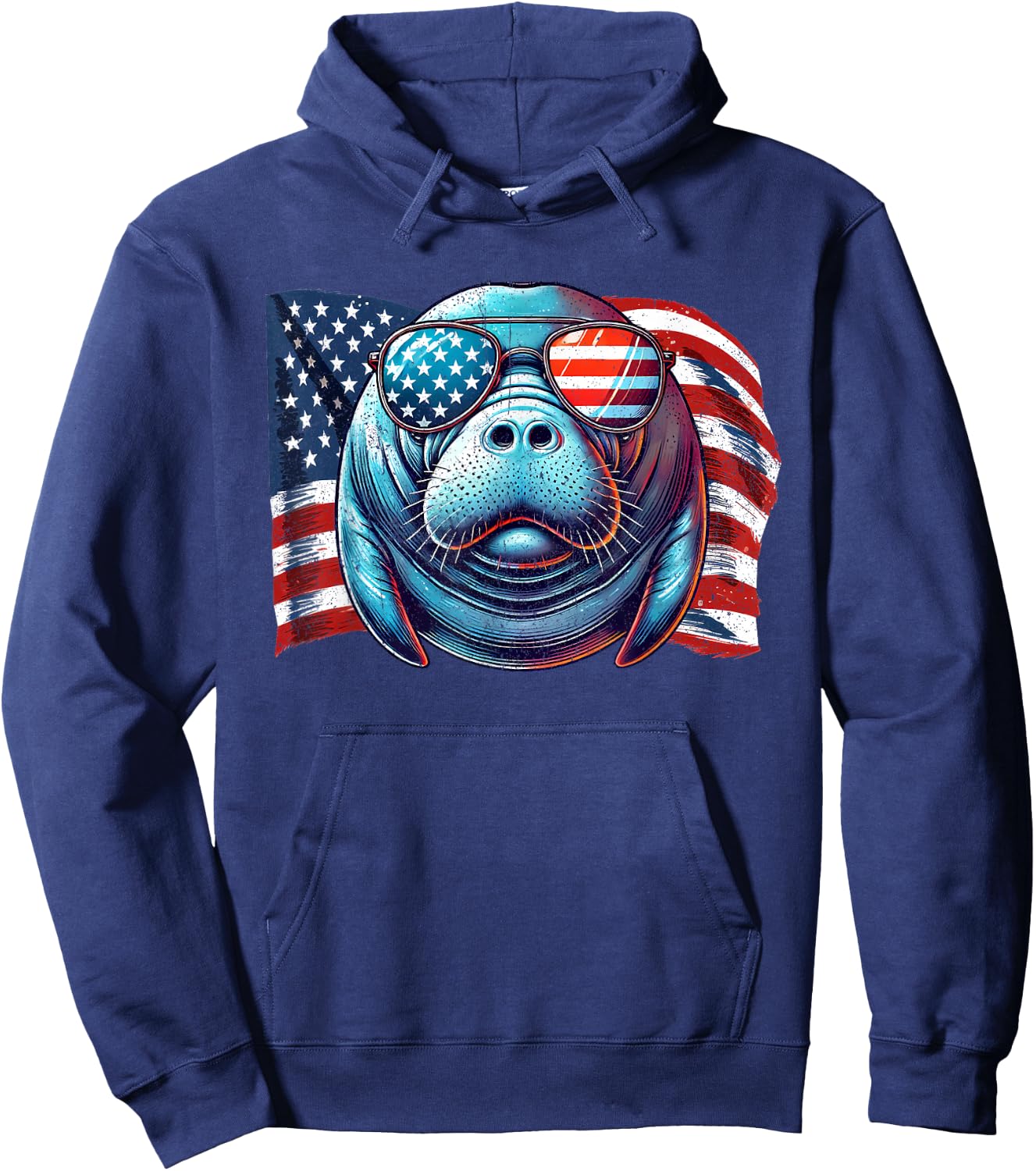 Vintage Manatee USA Flag Animals Lovers Patriotic Sunglasses Hoodie - Hoodie | Navy