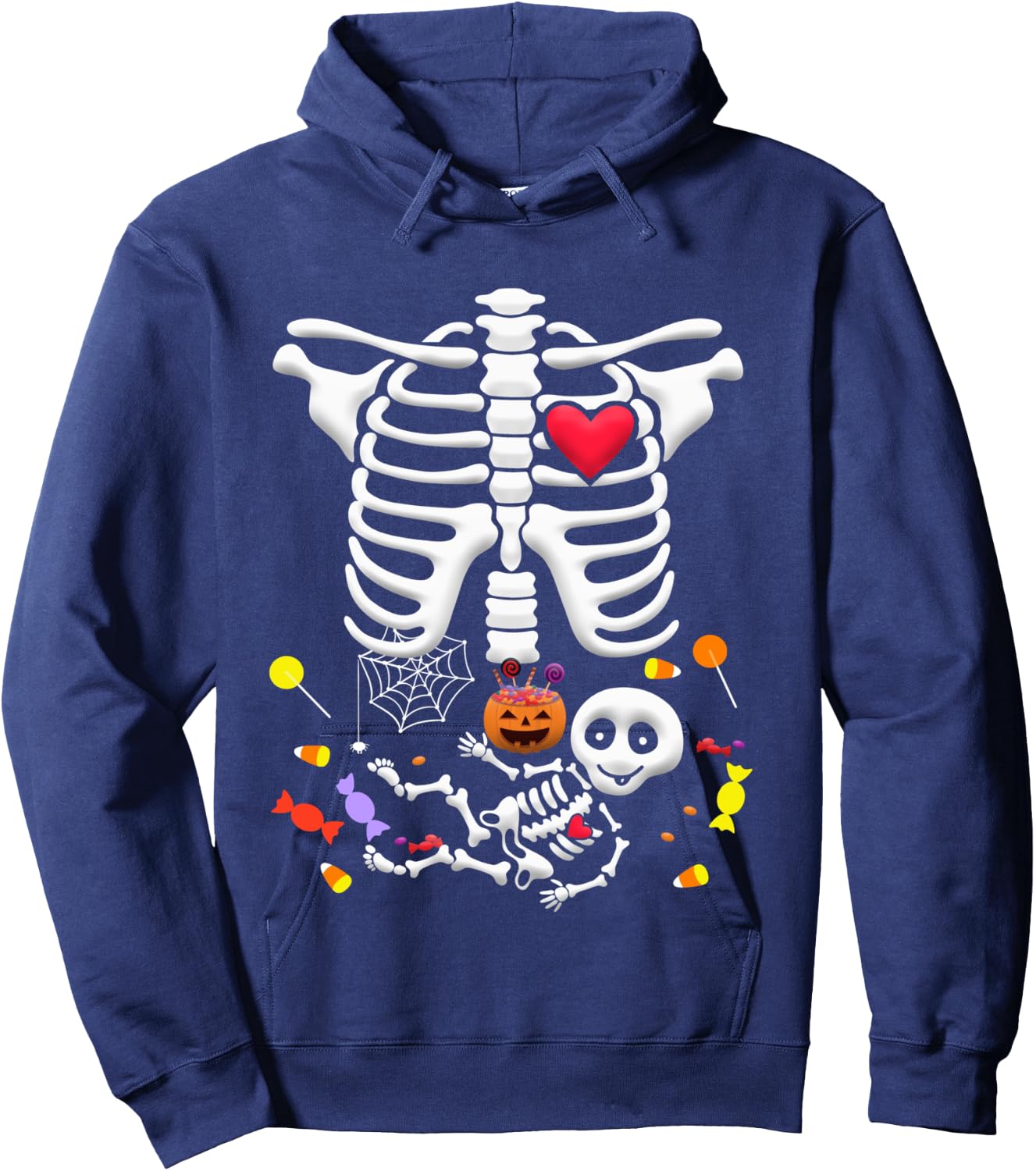 Candy Pumpkin Baby Skeleton Pregnancy Halloween Shirt Hoodie - Hoodie | Navy