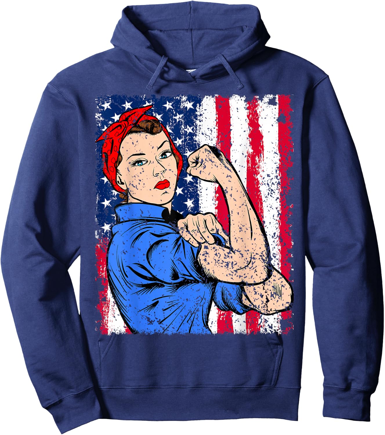 Rosie The Riveter Feminist Patriotic USA Flag 4th of July Hoodie - Hoodie | Navy
